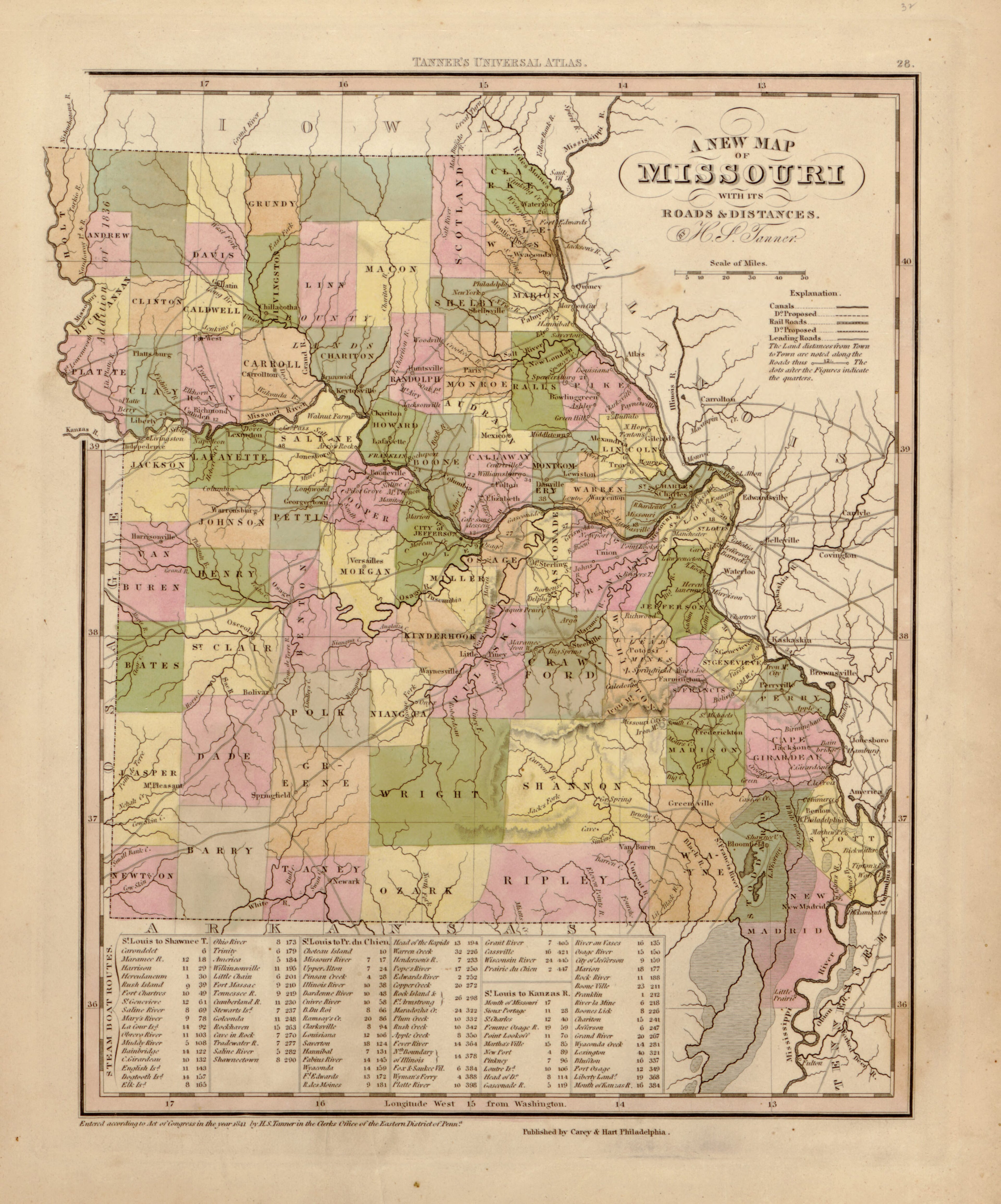 This hand drawn map of Missouri from Tanner&