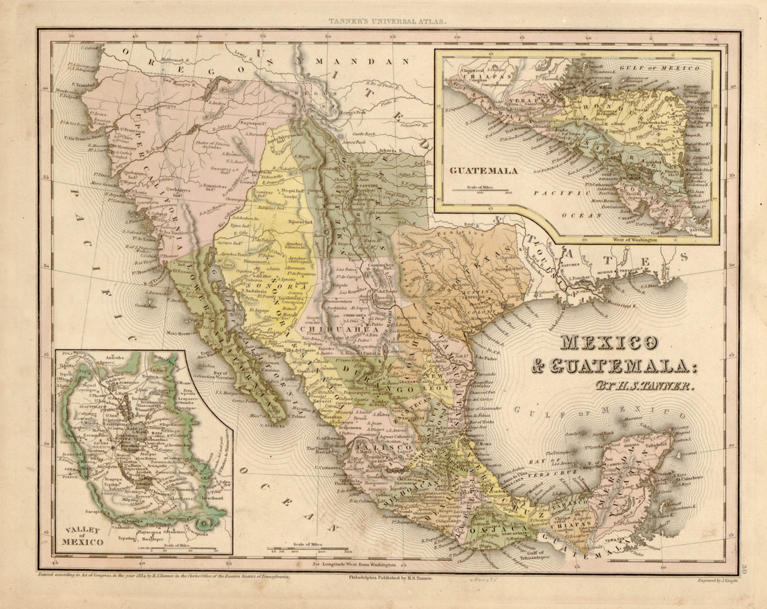 This hand drawn map of Mexico and Guatemala from Tanner&