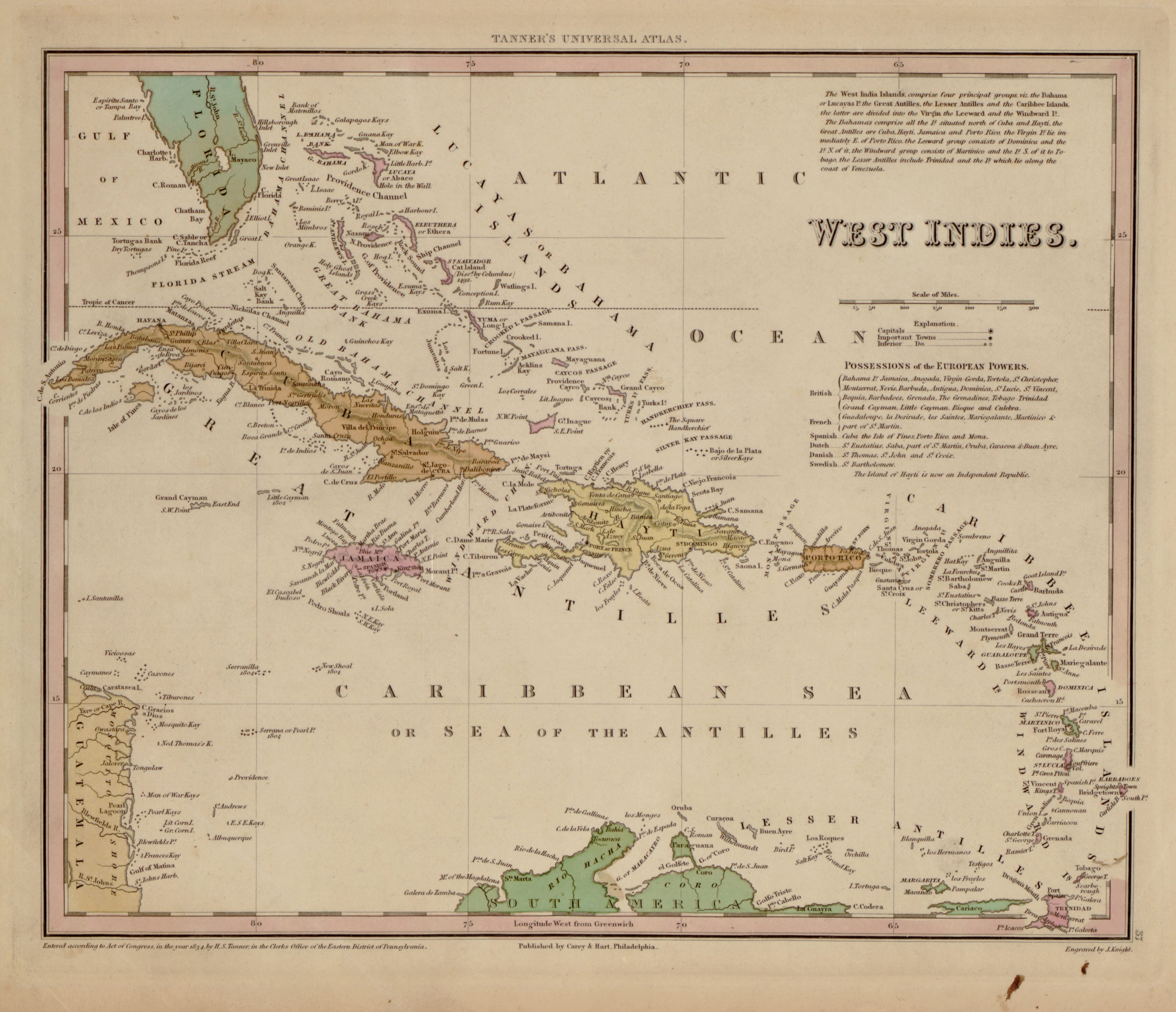 This hand drawn map of West Indies from Tanner&