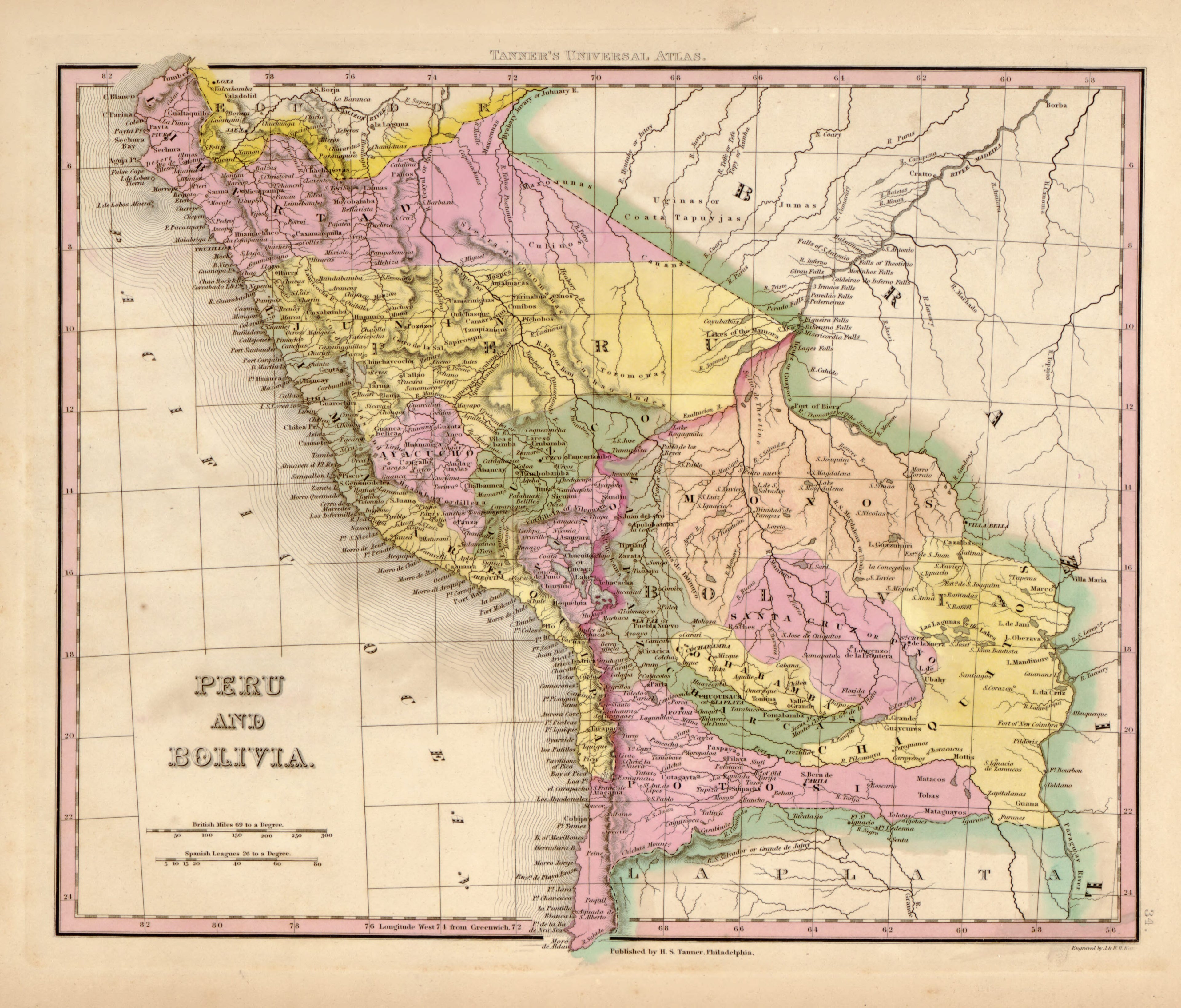 This hand drawn map of Peru and Bolivia from Tanner&