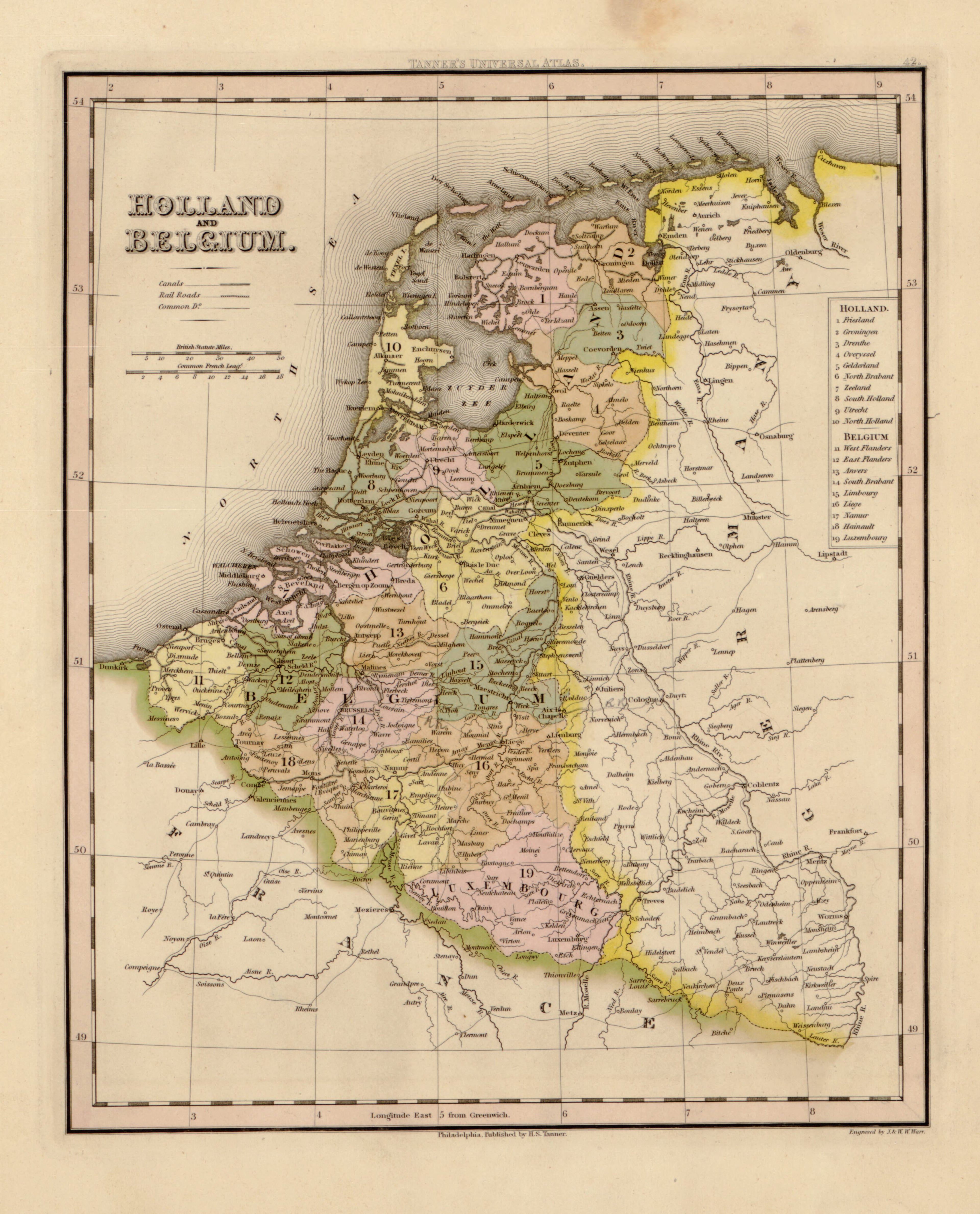 This hand drawn map of Holland and Belgium from Tanner&
