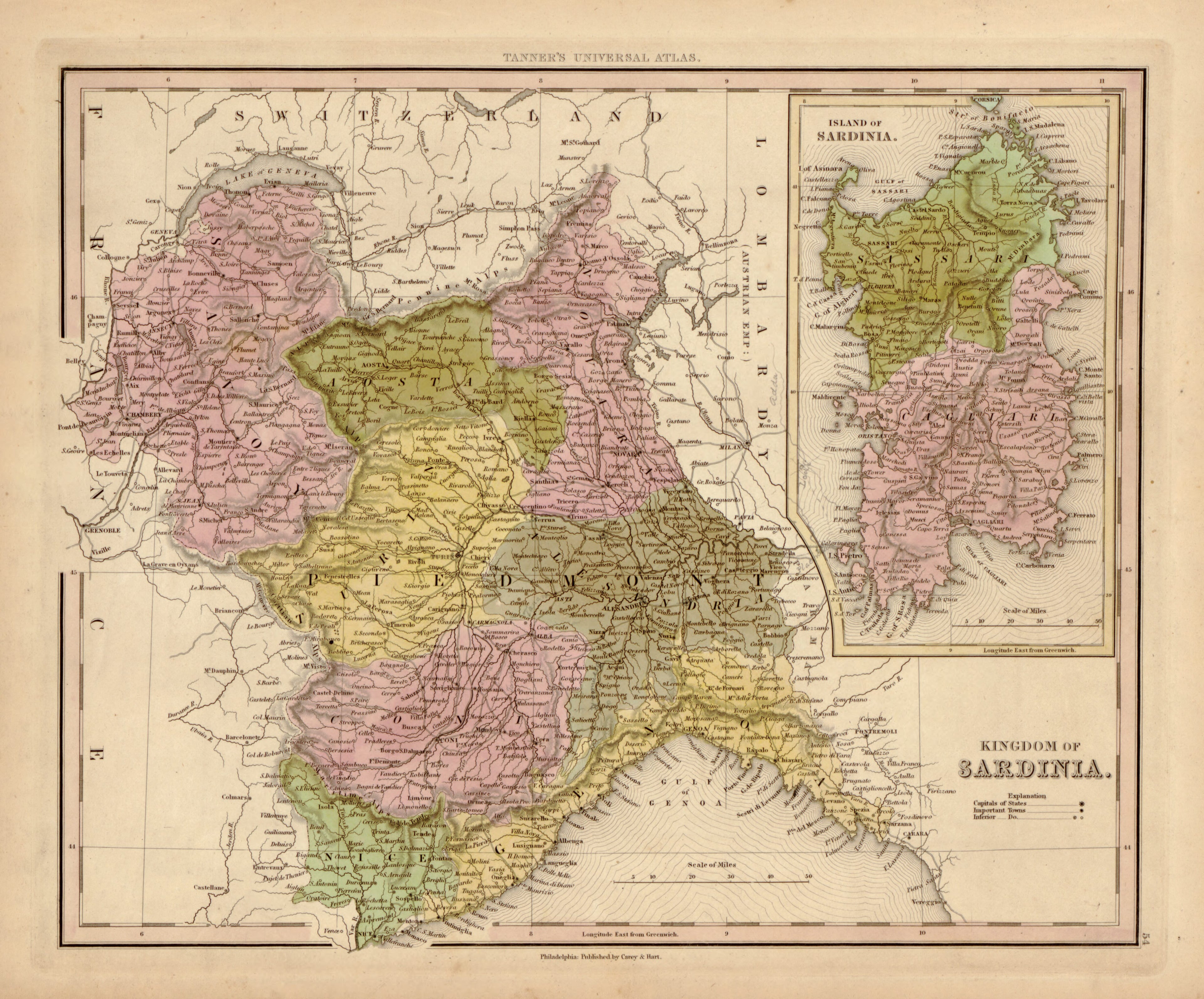 This hand drawn map of Sardinia from Tanner&