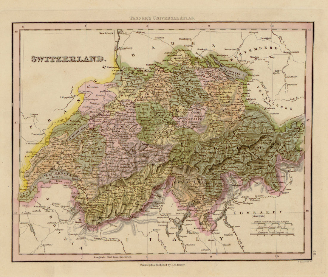 This hand drawn map of Switzerland from Tanner&