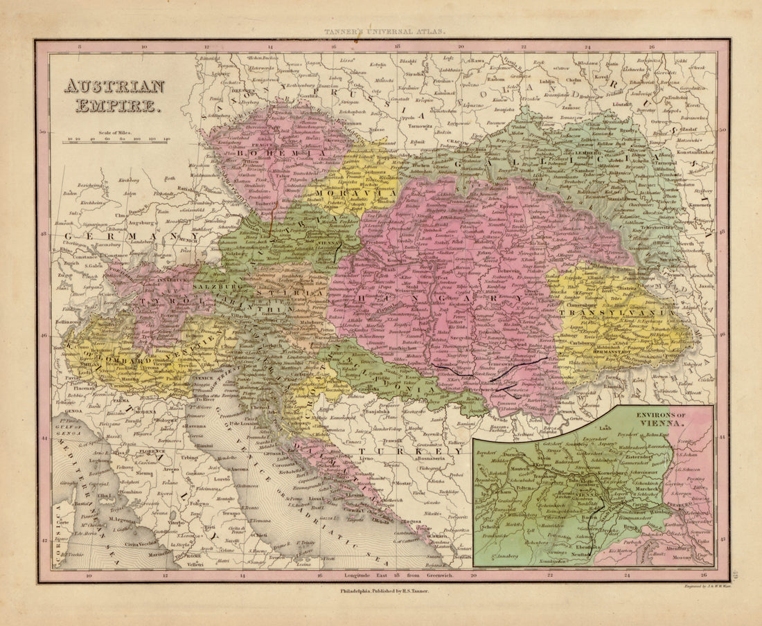 This hand drawn map of Austrian Empire from Tanner&