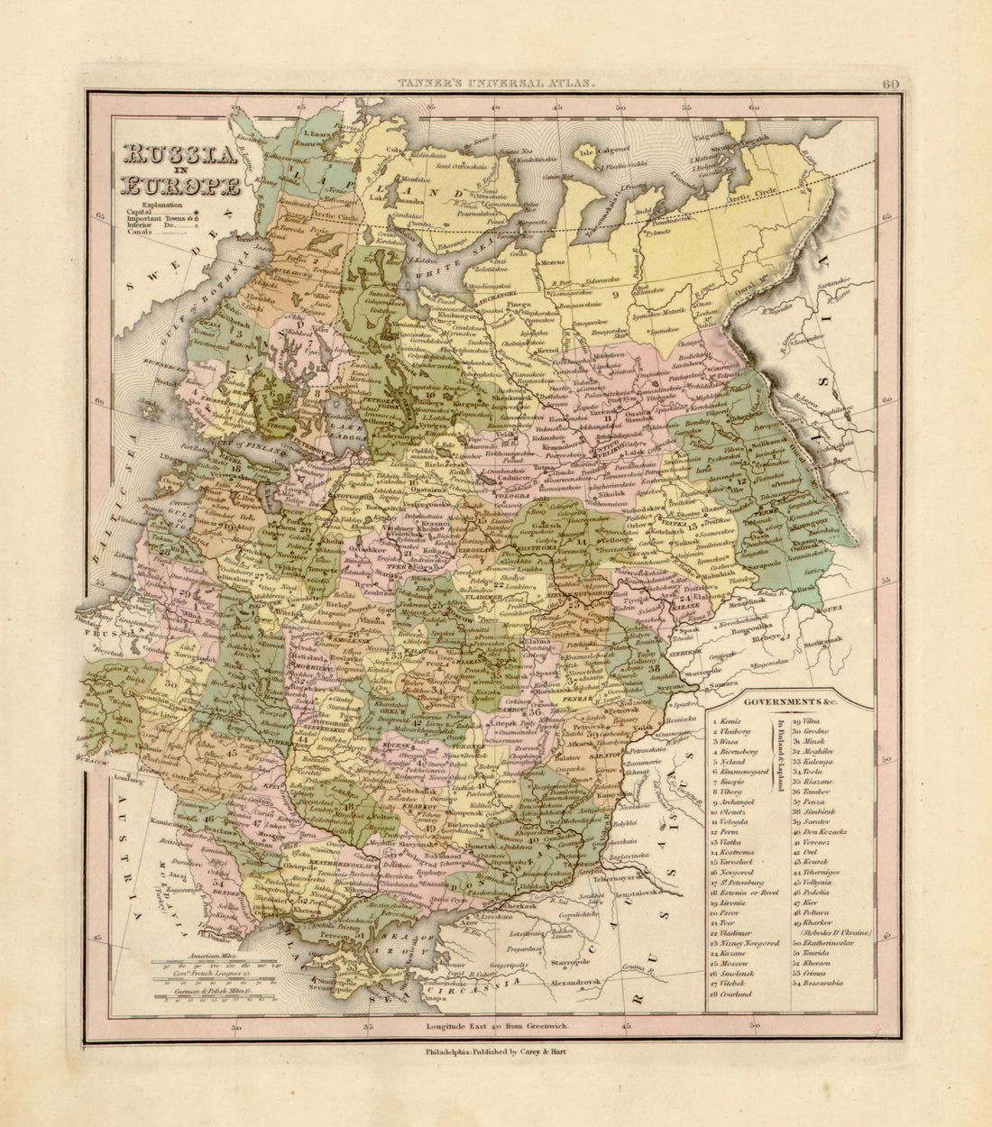 This hand drawn map of Russia, In Europe from Tanner&