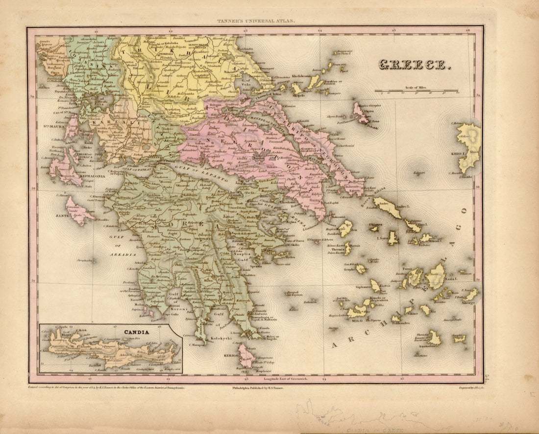 This hand drawn map of Greece from Tanner&