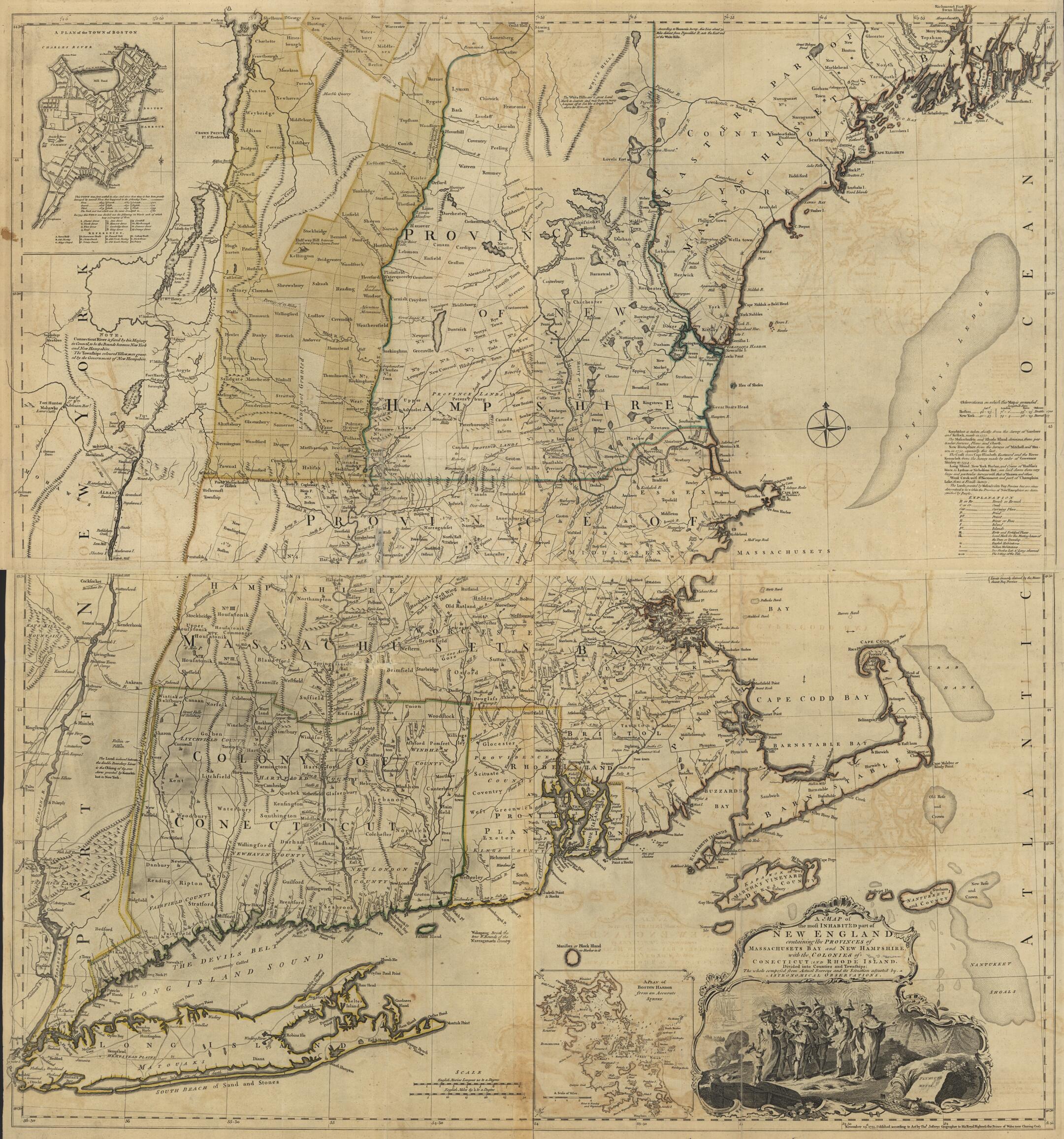 This old map of A Map of the Most Inhabited Part of New England from the North American Atlas, Selected from the Most Authentic Maps, Charts, Plans, &c. Hitherto Published. from 1777 was created by Thomas Jefferys in 1777
