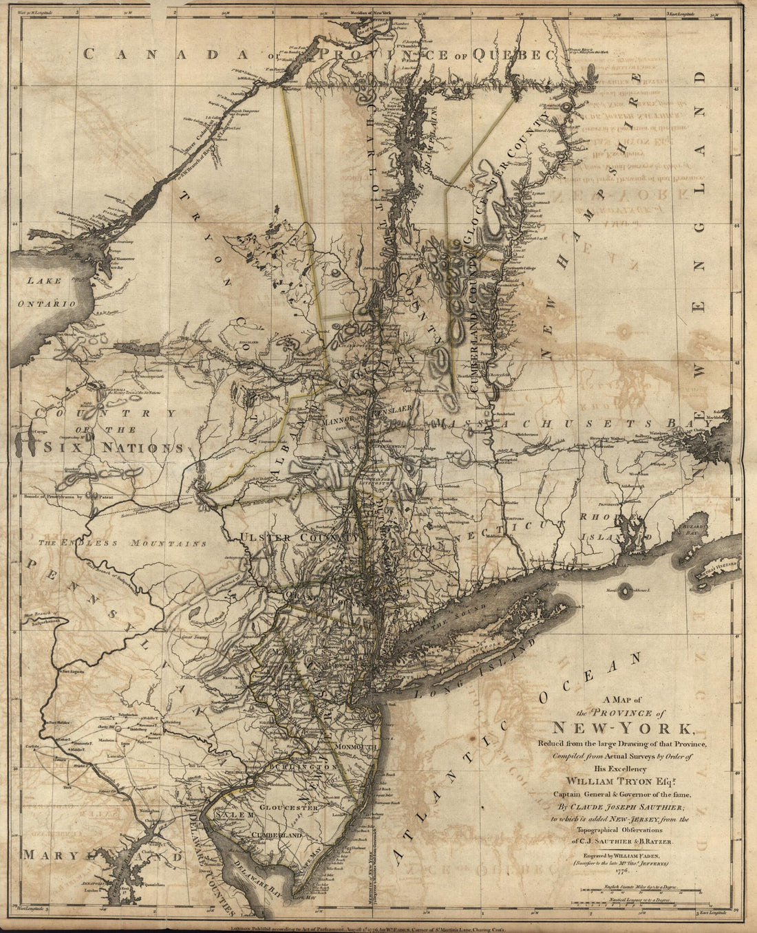 This old map of A Map of the Province of New York from the North American Atlas, Selected from the Most Authentic Maps, Charts, Plans, &c. Hitherto Published. from 1777 was created by Thomas Jefferys in 1777