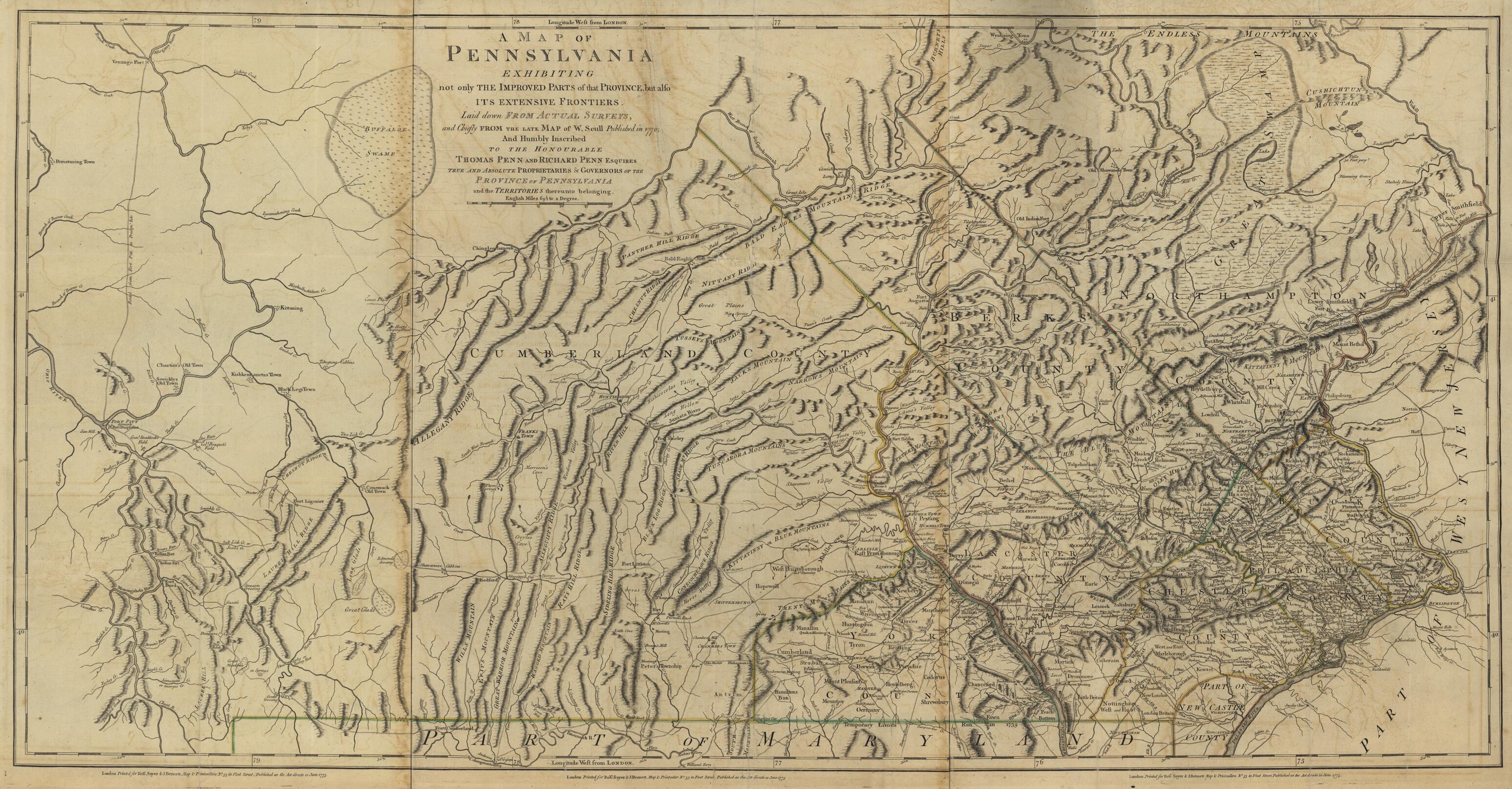 This old map of A Map of Pennsylvania from the North American Atlas, Selected from the Most Authentic Maps, Charts, Plans, &c. Hitherto Published. from 1777 was created by Thomas Jefferys in 1777