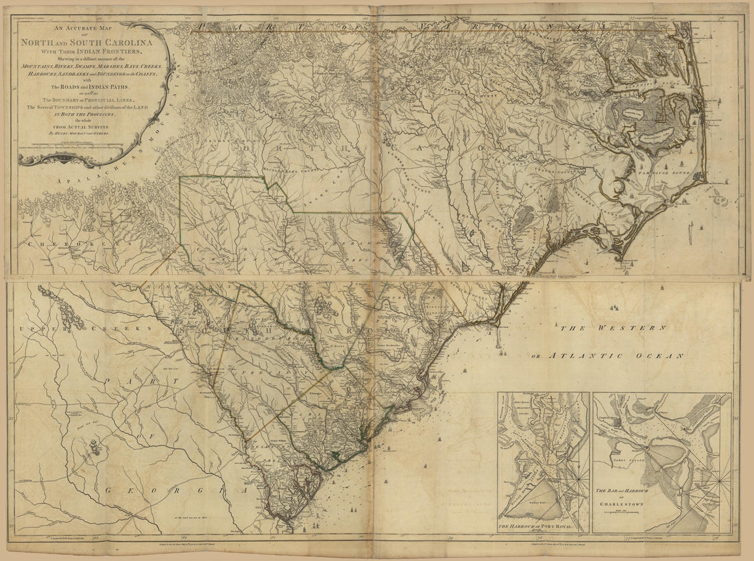 This old map of An Accurate Map of North and South Carolina from the North American Atlas, Selected from the Most Authentic Maps, Charts, Plans, &c. Hitherto Published. from 1777 was created by Thomas Jefferys in 1777