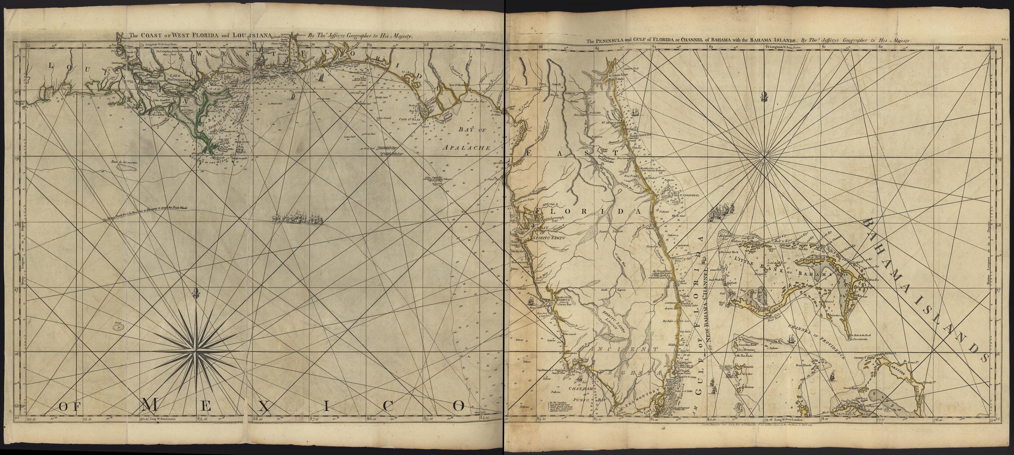 This old map of Coast of West Florida & Louisiana/Peninsula and Gulf of Florida Bahama from the North American Atlas, Selected from the Most Authentic Maps, Charts, Plans, &c. Hitherto Published. from 1777 was created by Thomas Jefferys in 1777