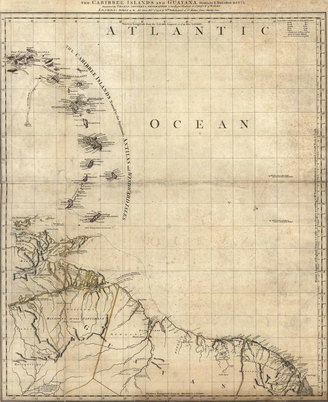 This old map of The Caribee Islands and Guyana from the North American Atlas, Selected from the Most Authentic Maps, Charts, Plans, &c. Hitherto Published. from 1777 was created by Thomas Jefferys in 1777