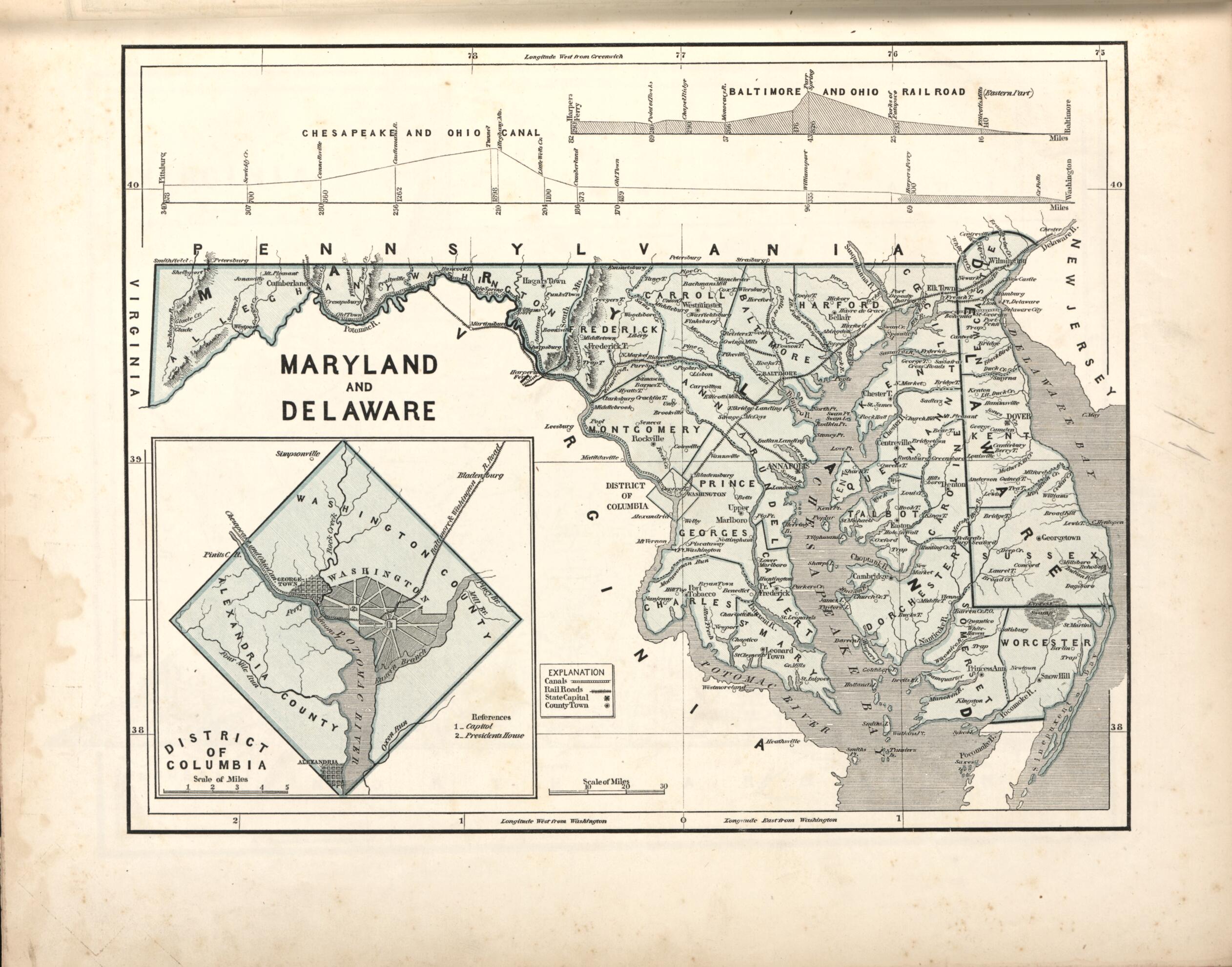 This old map of Maryland & Delaware; Inset Map of the District of Columbia from Morse&