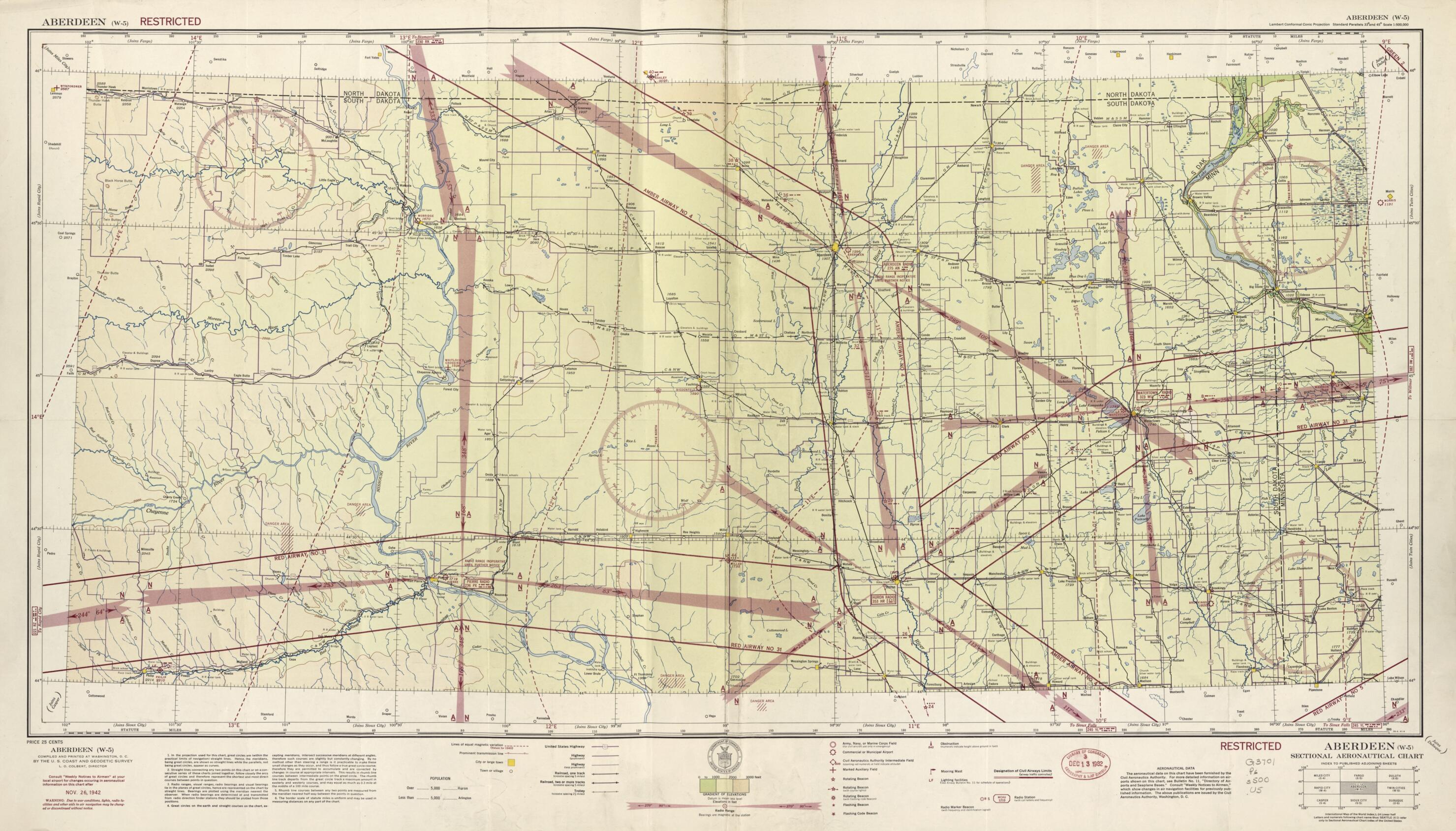 This old map of Aberdeen, SD -W-5 from Sectional Aeronautical Charts from 1927 was created by United States. Federal Aviation Administration in 1927