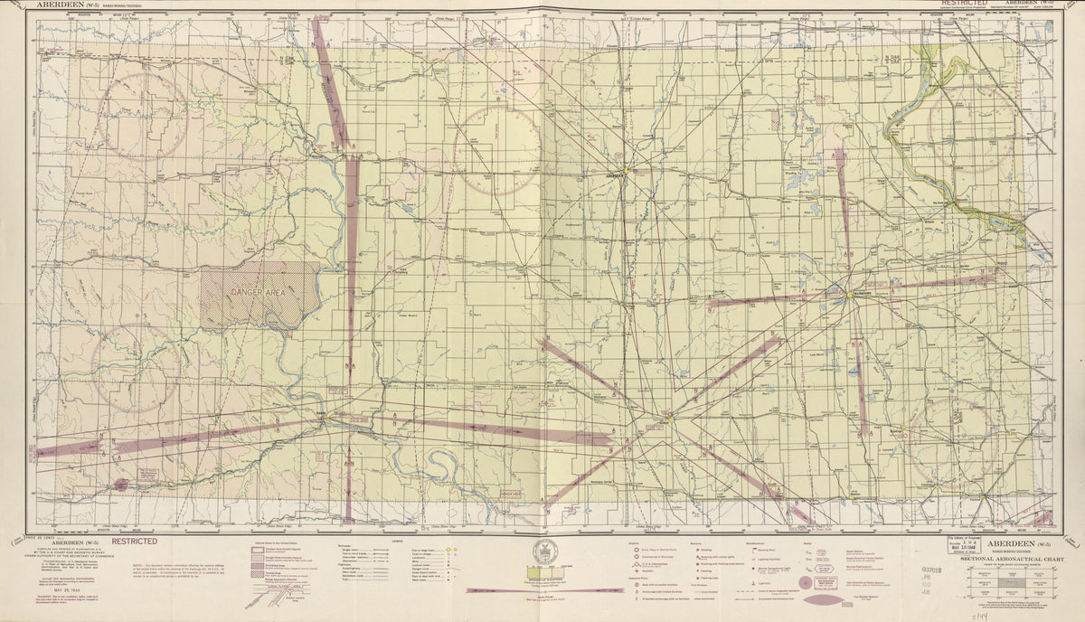 Aberdeen, SD -W-5 - May 1944 from Sectional Aeronautical Charts 1927 by Relic Map Company
