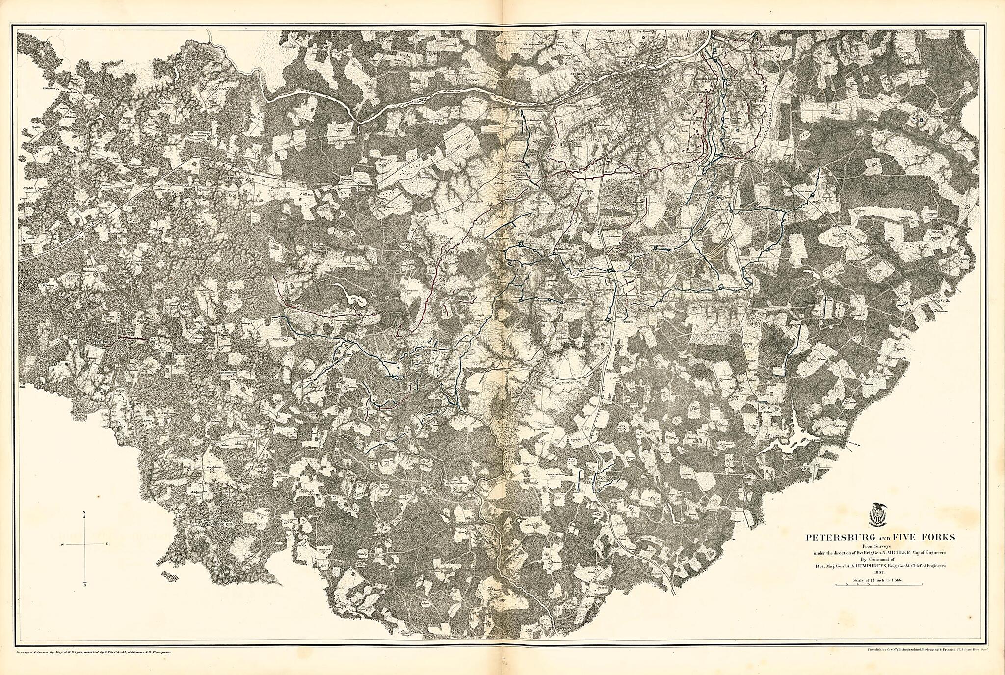 This old map of Petersburg and Five Forks from Military Maps Illustrating the Operations of the Armies of the Potomac & James, May 4th 1864 to April 9th 1865. from 1869 was created by United States. Army. Corps of Engineers in 1869