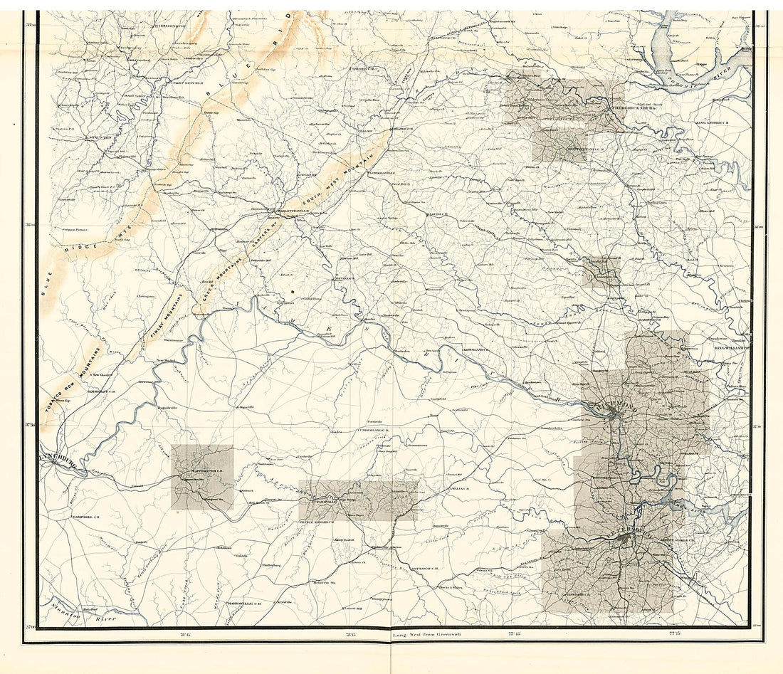 This old map of Map of the Region Between Gettysburg, Pa. and Appomattox Court House, Va. from Military Maps Illustrating the Operations of the Armies of the Potomac & James, May 4th 1864 to April 9th 1865. from 1869 was created by United States. Army.