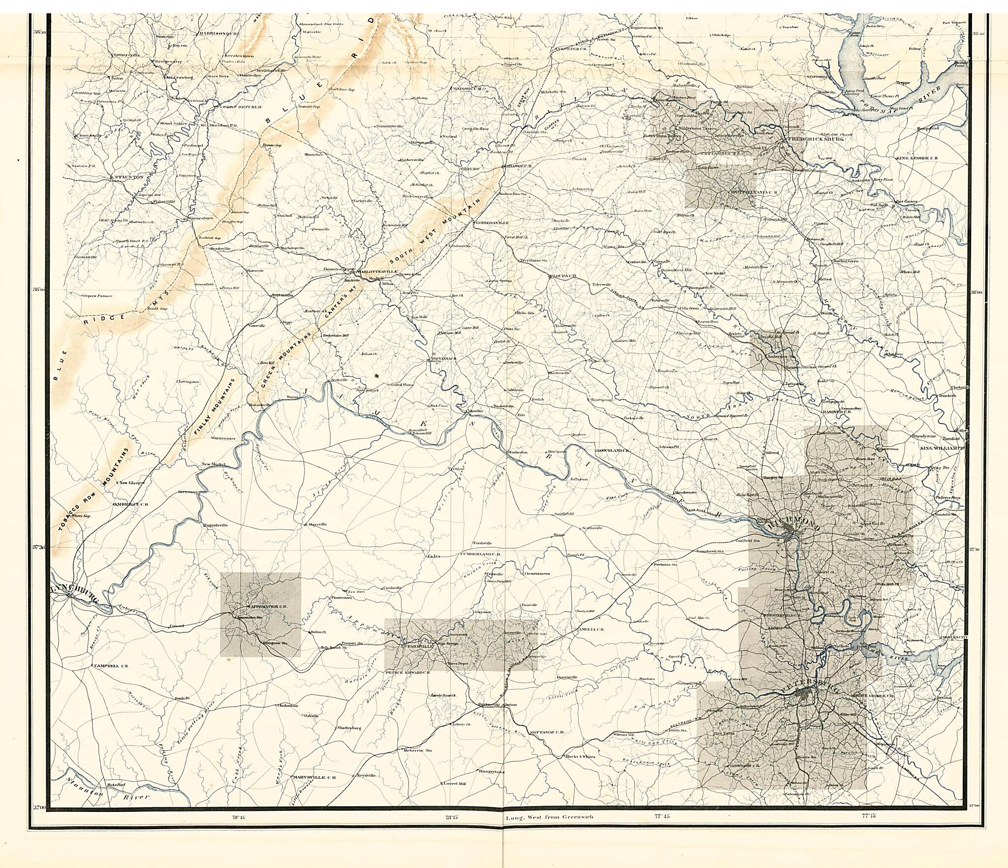 This old map of Map of the Region Between Gettysburg, Pa. and Appomattox Court House, Va. from Military Maps Illustrating the Operations of the Armies of the Potomac & James, May 4th 1864 to April 9th 1865. from 1869 was created by United States. Army.