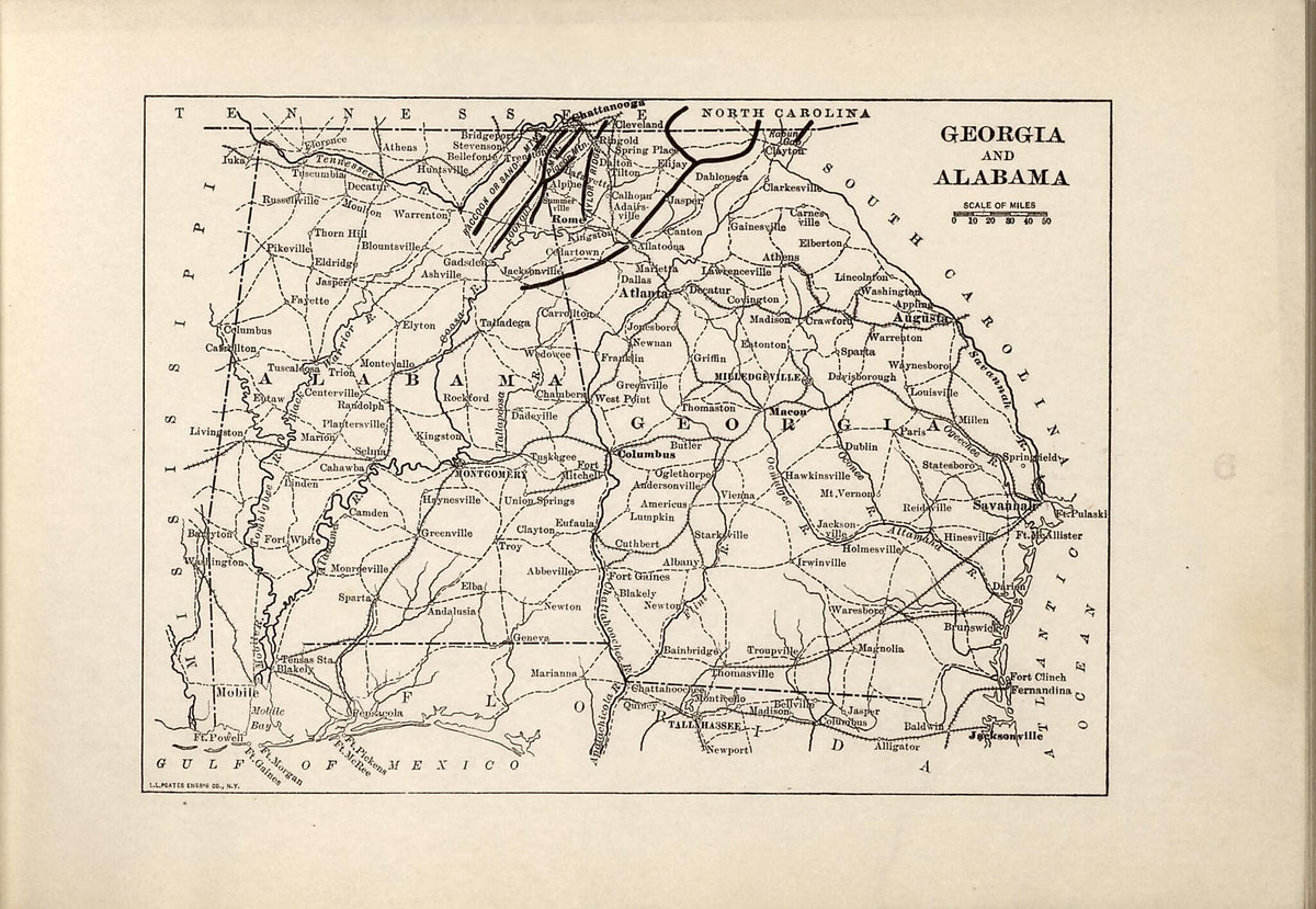 Georgia and Alabama from American Civil War Atlas 1914 by Relic Map Company