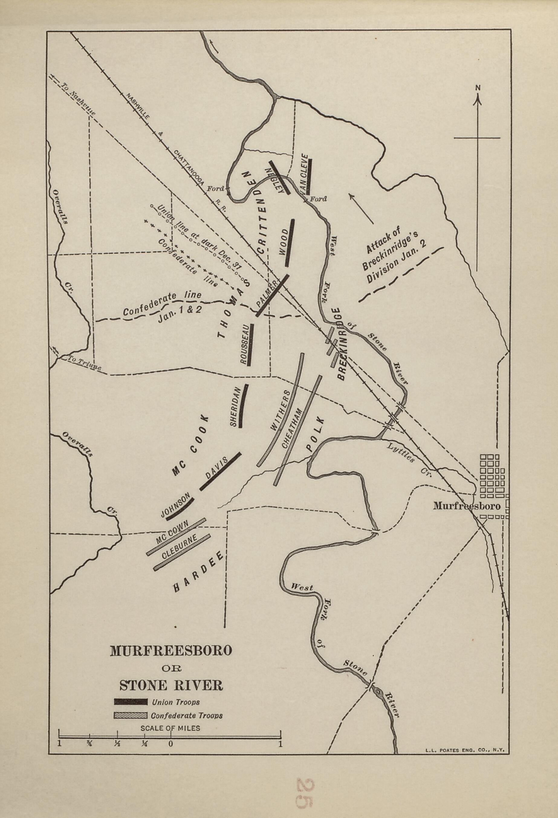 Murfreesboro Or Stone River from American Civil War Atlas 1914 by Relic Map Company