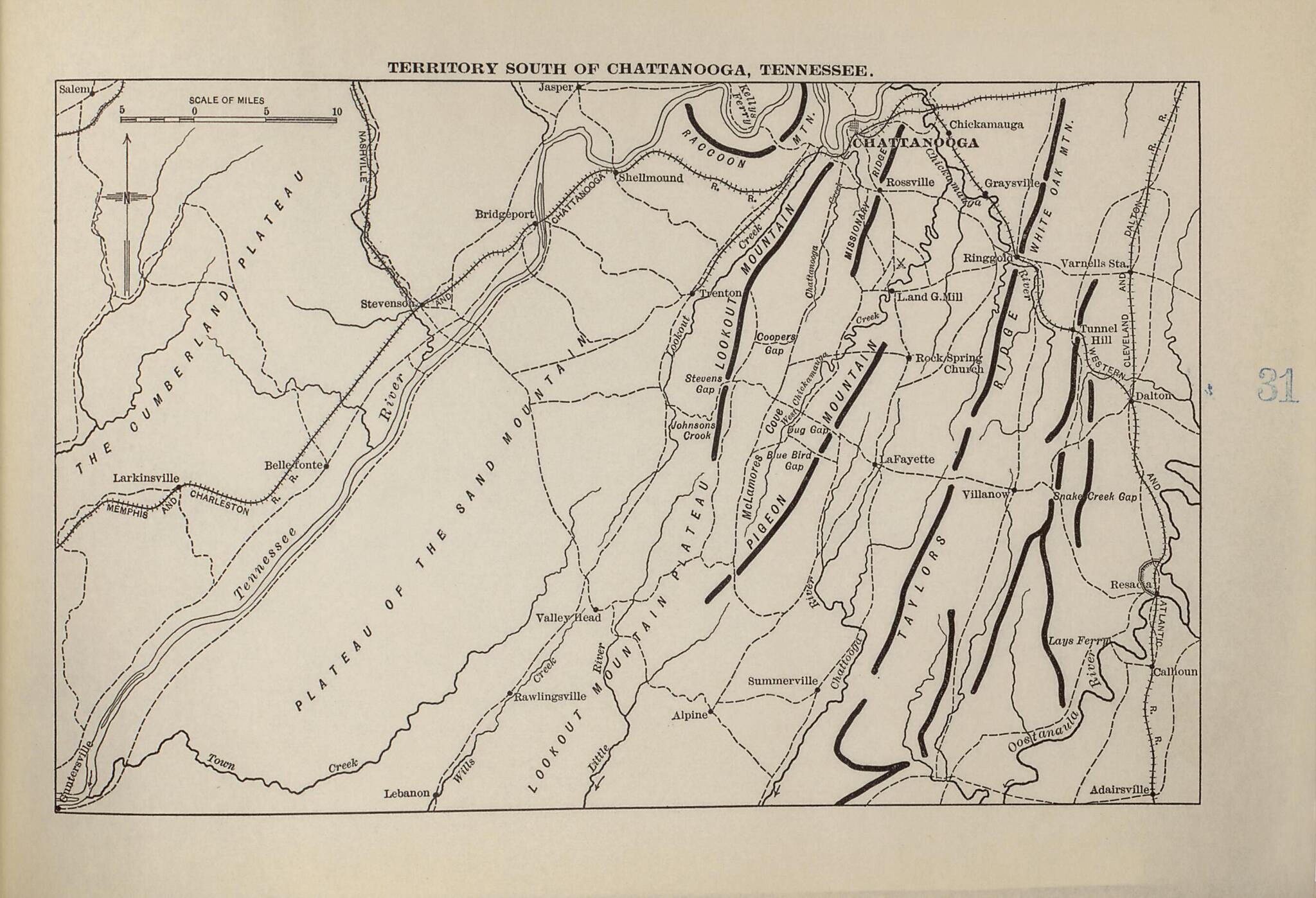 Territory South of Chattanooga, Tenn. from American Civil War Atlas 1914 by Relic Map Company