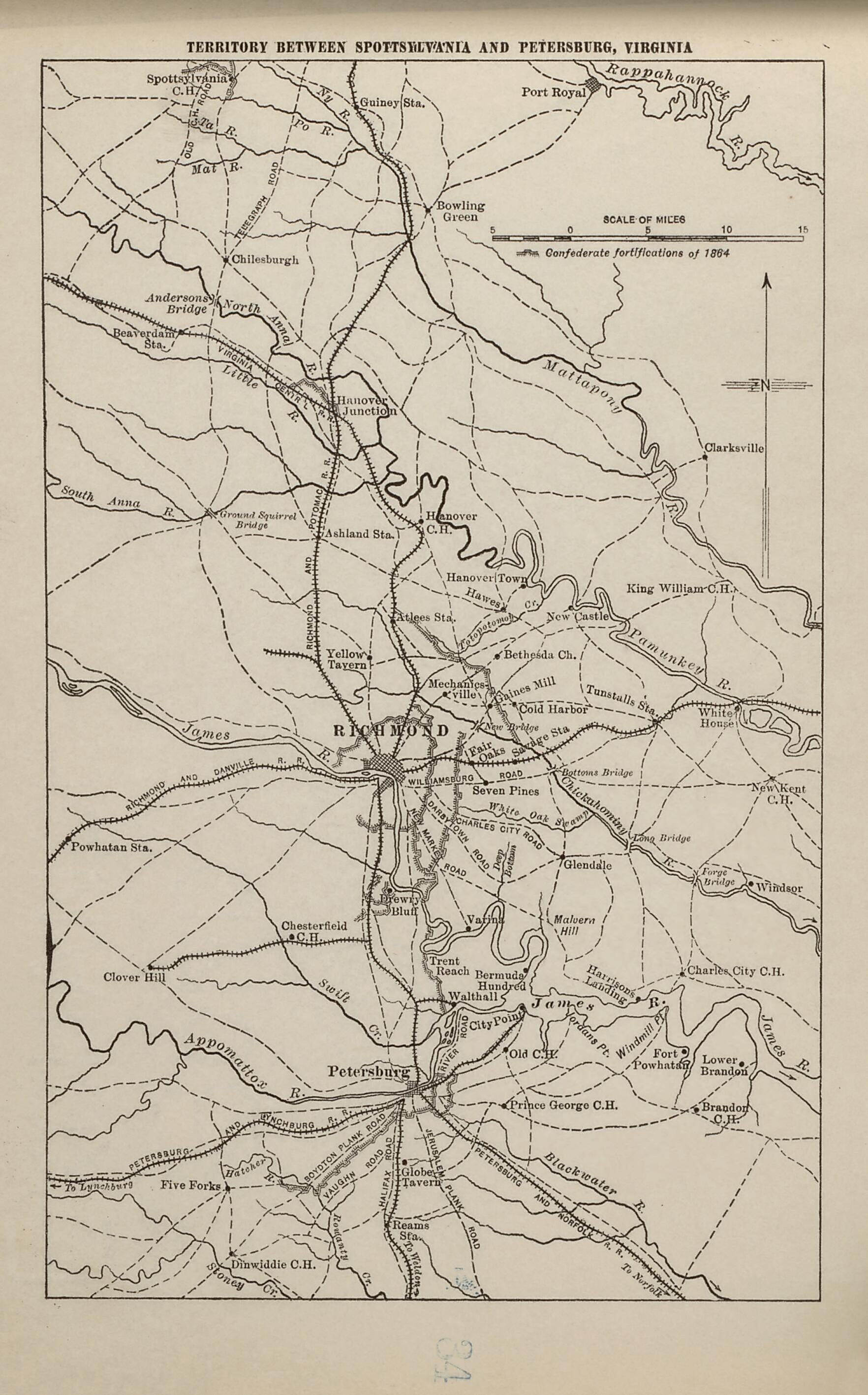 Territory Between Spotsylvania and Petersburg, Virginia from American Civil War Atlas 1914 by Relic Map Company