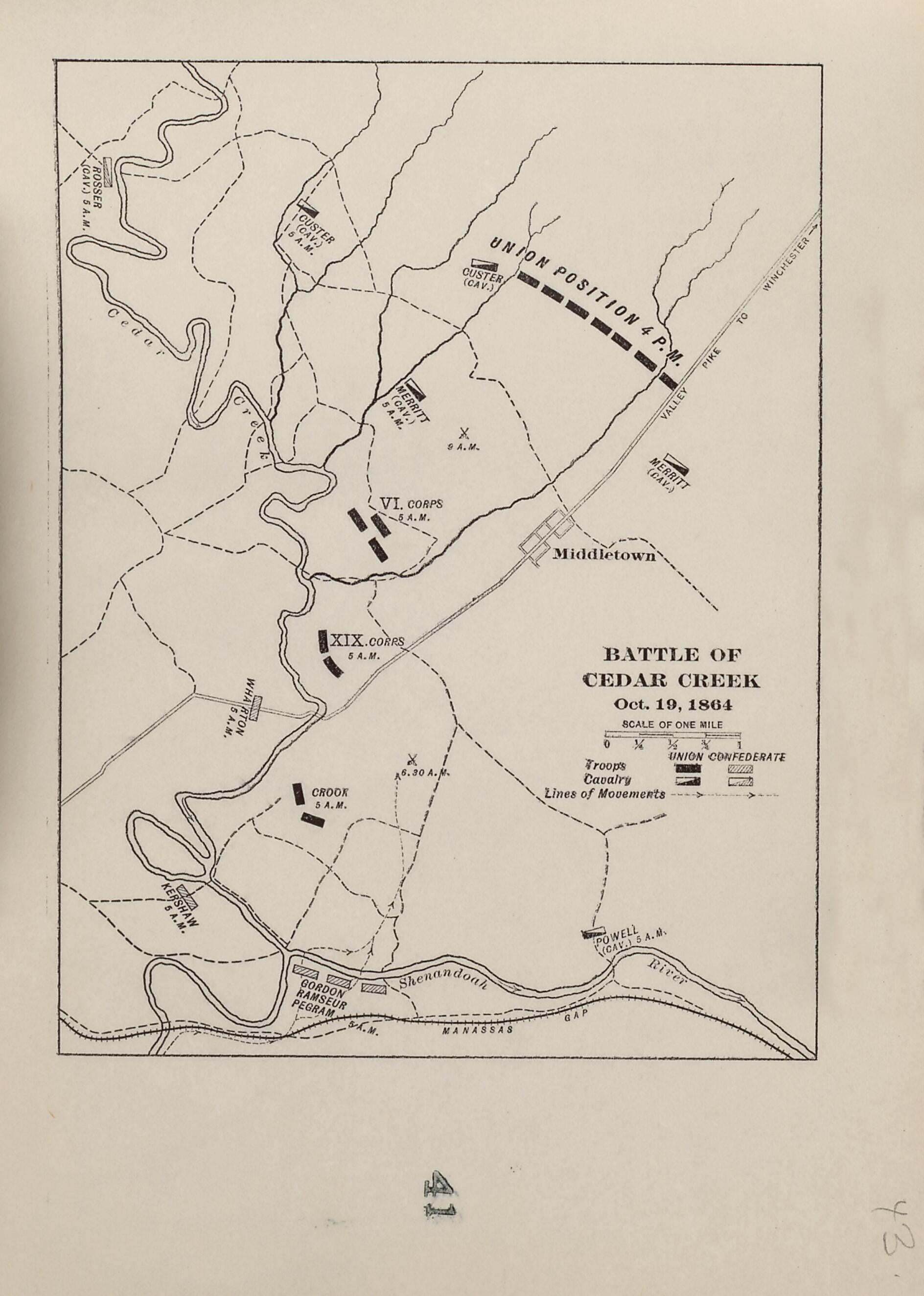 Battle of Cedar Creek, Oct. 19, 1864 from American Civil War Atlas 1914 by Relic Map Company
