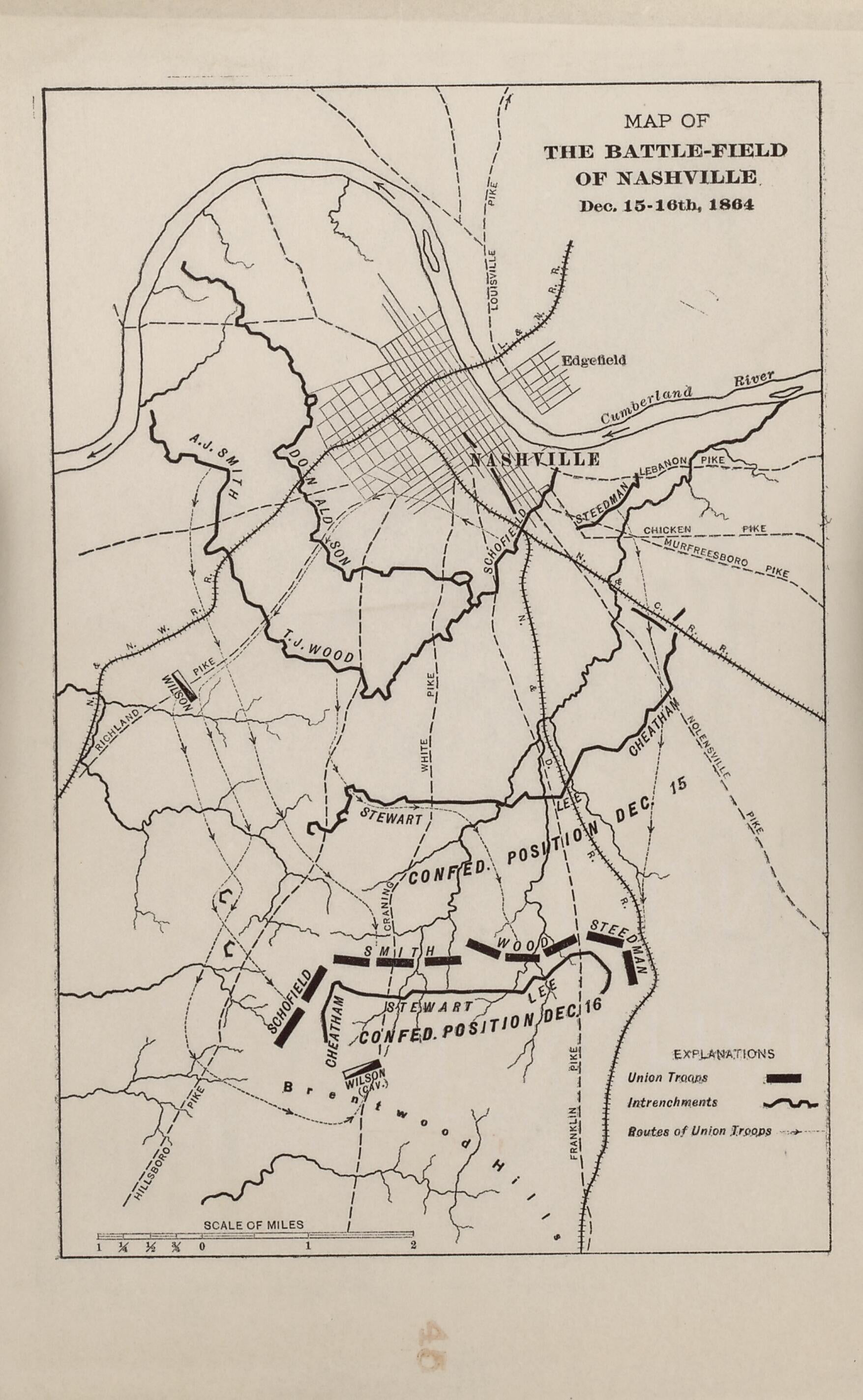 Battlefield of Nashville, Dec. 15-16, 1864 from American Civil War Atlas 1914 by Relic Map Company