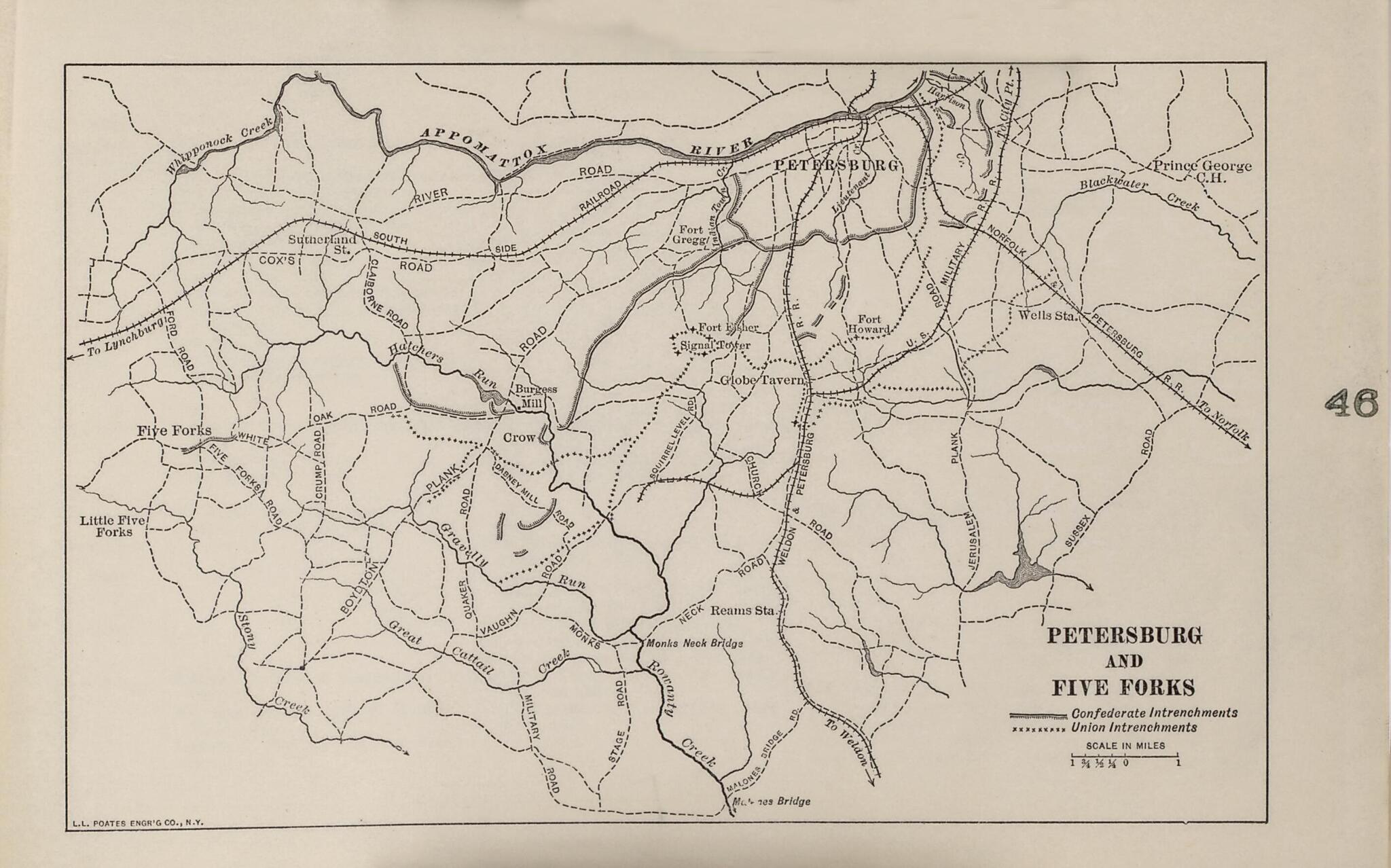 Petersburg and Five Forks from American Civil War Atlas 1914 by Relic Map Company