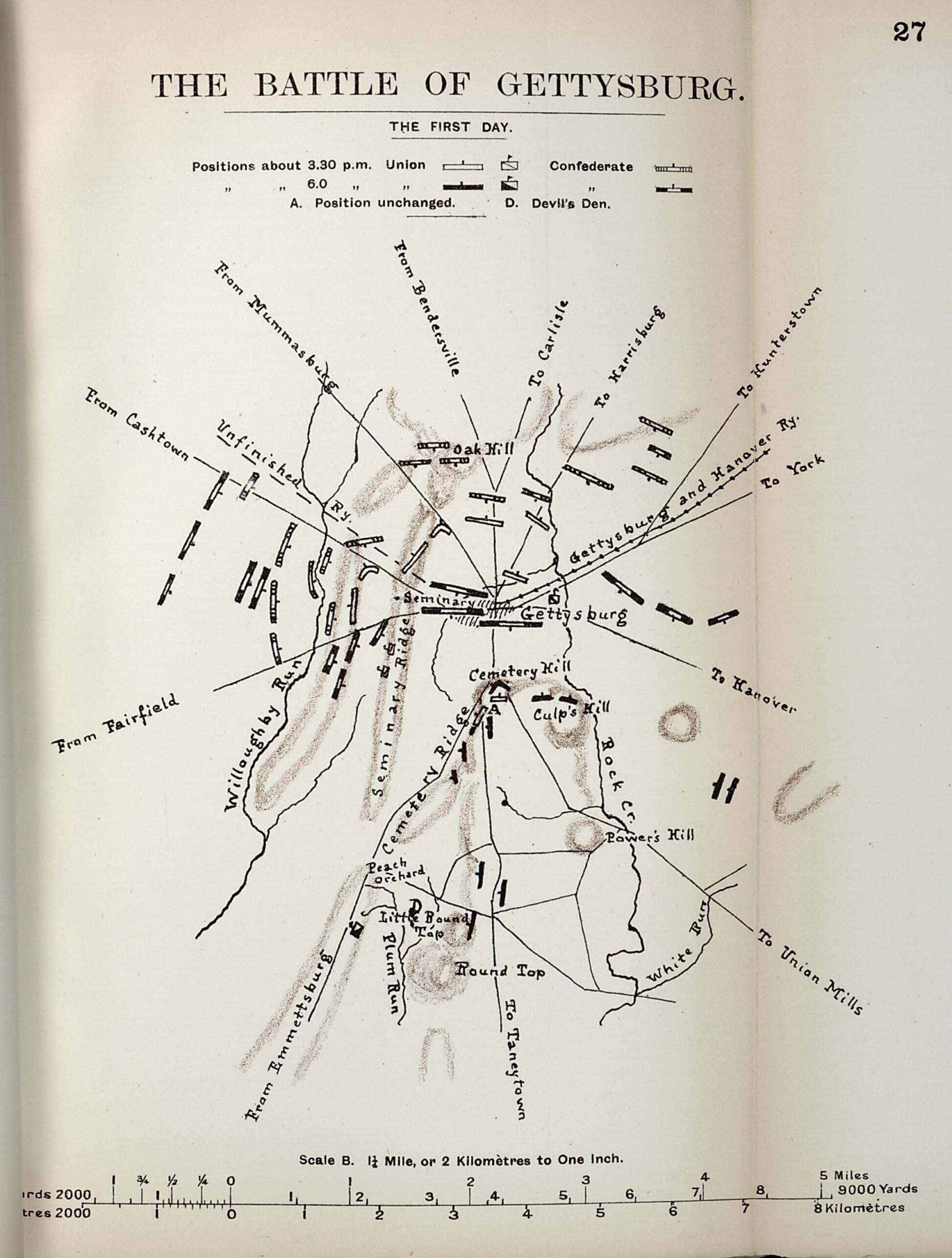 This old map of Battle of Gettysburg, the First Day from the American Civil War--maps. from 1910 was created by John Formby in 1910