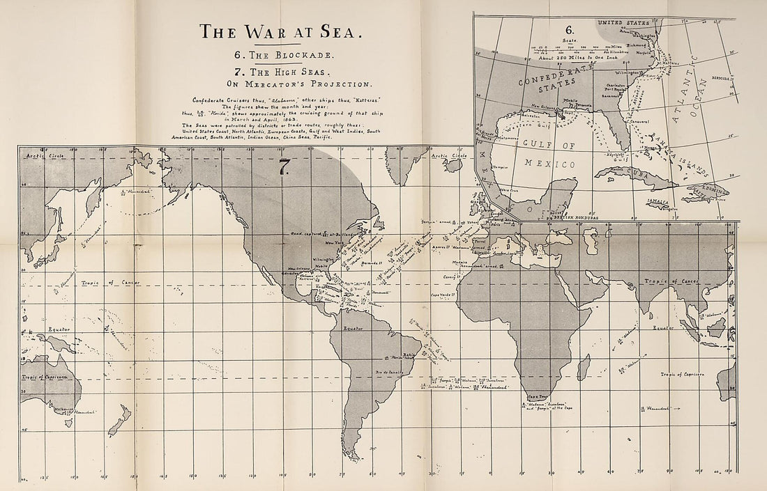 This old map of War at Sea, 1863 from the American Civil War--maps. from 1910 was created by John Formby in 1910