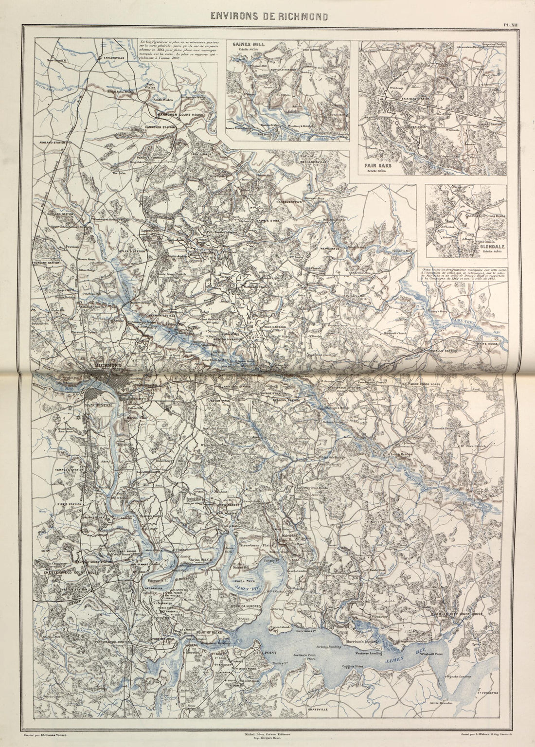 This old map of Environs De Richmond from Histoire De La Guerre Civile En Amérique, Par M. Le Comte De Paris--cartes Et Planches from 1890 was created by Louis-Philippe-Albert D&