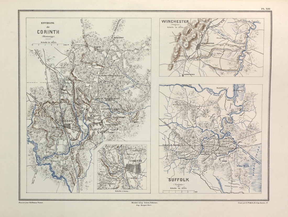 This old map of Environs De Corinth, Winchester, Suffolk from Histoire De La Guerre Civile En Amérique, Par M. Le Comte De Paris--cartes Et Planches from 1890 was created by Louis-Philippe-Albert D&