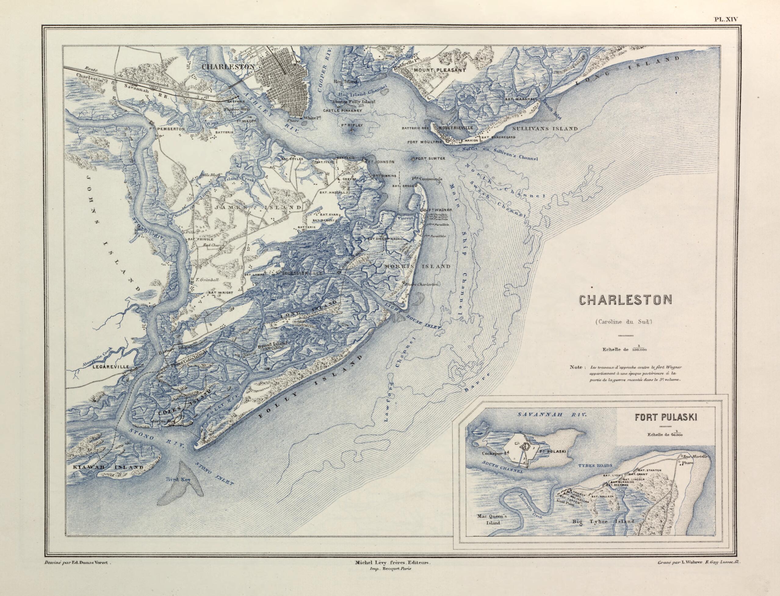 This old map of Charleston from Histoire De La Guerre Civile En Amérique, Par M. Le Comte De Paris--cartes Et Planches from 1890 was created by Louis-Philippe-Albert D&