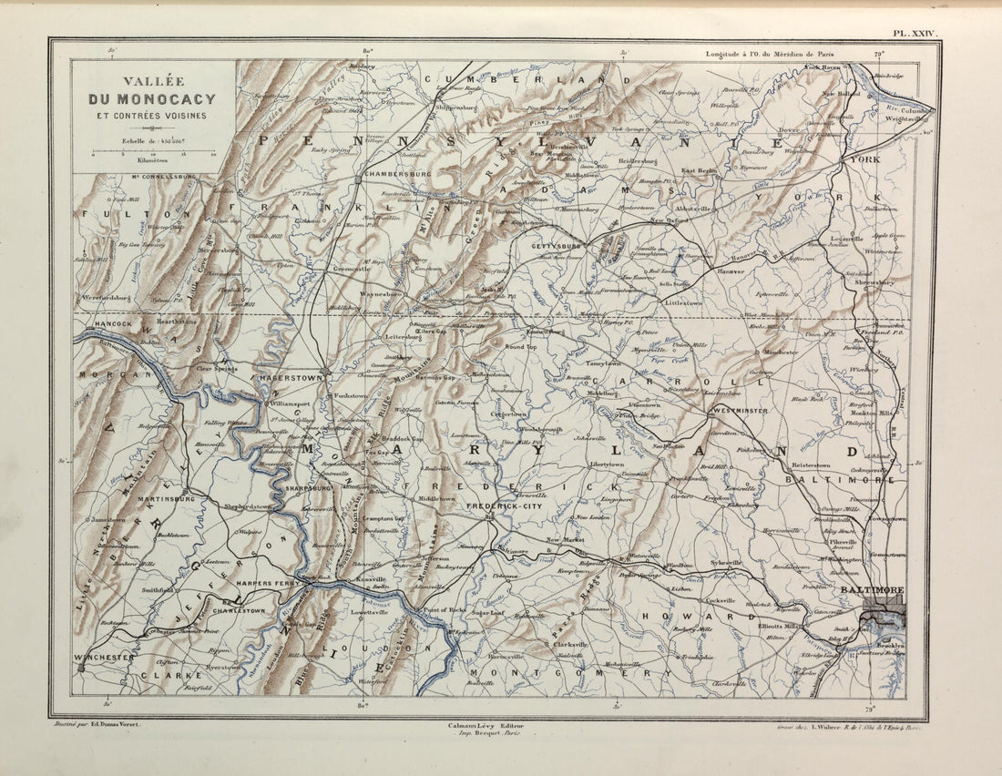 This old map of Vallee Du Monocacy Et Contrees Voisines from Histoire De La Guerre Civile En Amérique, Par M. Le Comte De Paris--cartes Et Planches from 1890 was created by Louis-Philippe-Albert D&