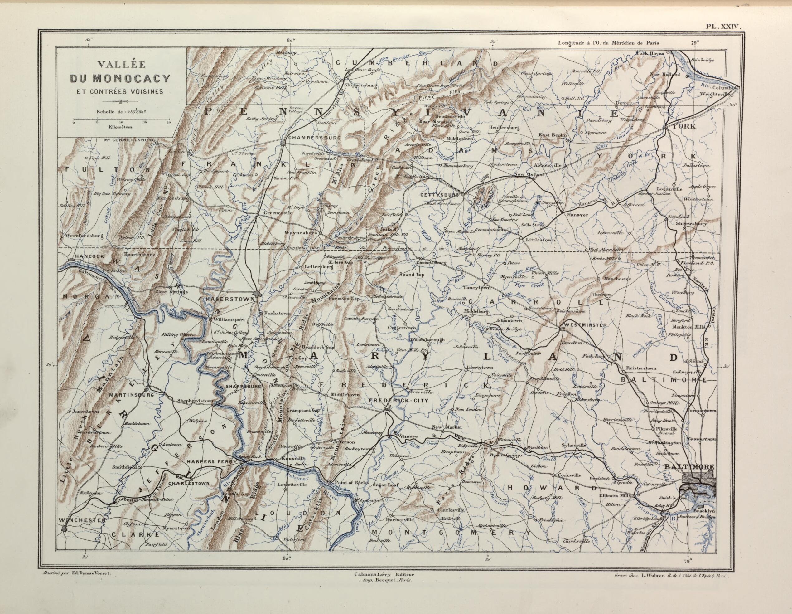 This old map of Vallee Du Monocacy Et Contrees Voisines from Histoire De La Guerre Civile En Amérique, Par M. Le Comte De Paris--cartes Et Planches from 1890 was created by Louis-Philippe-Albert D&