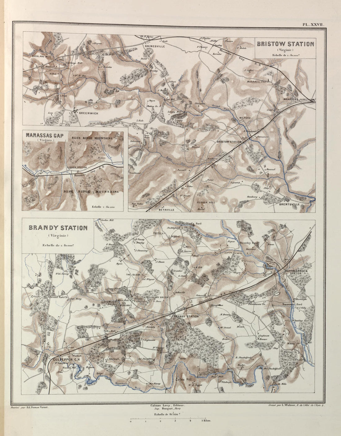 This old map of Bristow Station, Manassas Gap, Brandy Station (Virginie) from Histoire De La Guerre Civile En Amérique, Par M. Le Comte De Paris--cartes Et Planches from 1890 was created by Louis-Philippe-Albert D&