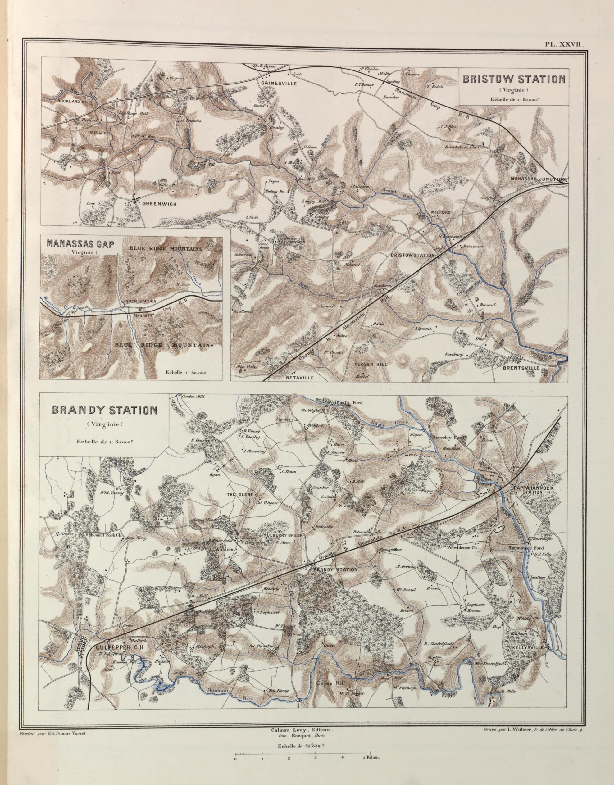 This old map of Bristow Station, Manassas Gap, Brandy Station (Virginie) from Histoire De La Guerre Civile En Amérique, Par M. Le Comte De Paris--cartes Et Planches from 1890 was created by Louis-Philippe-Albert D&