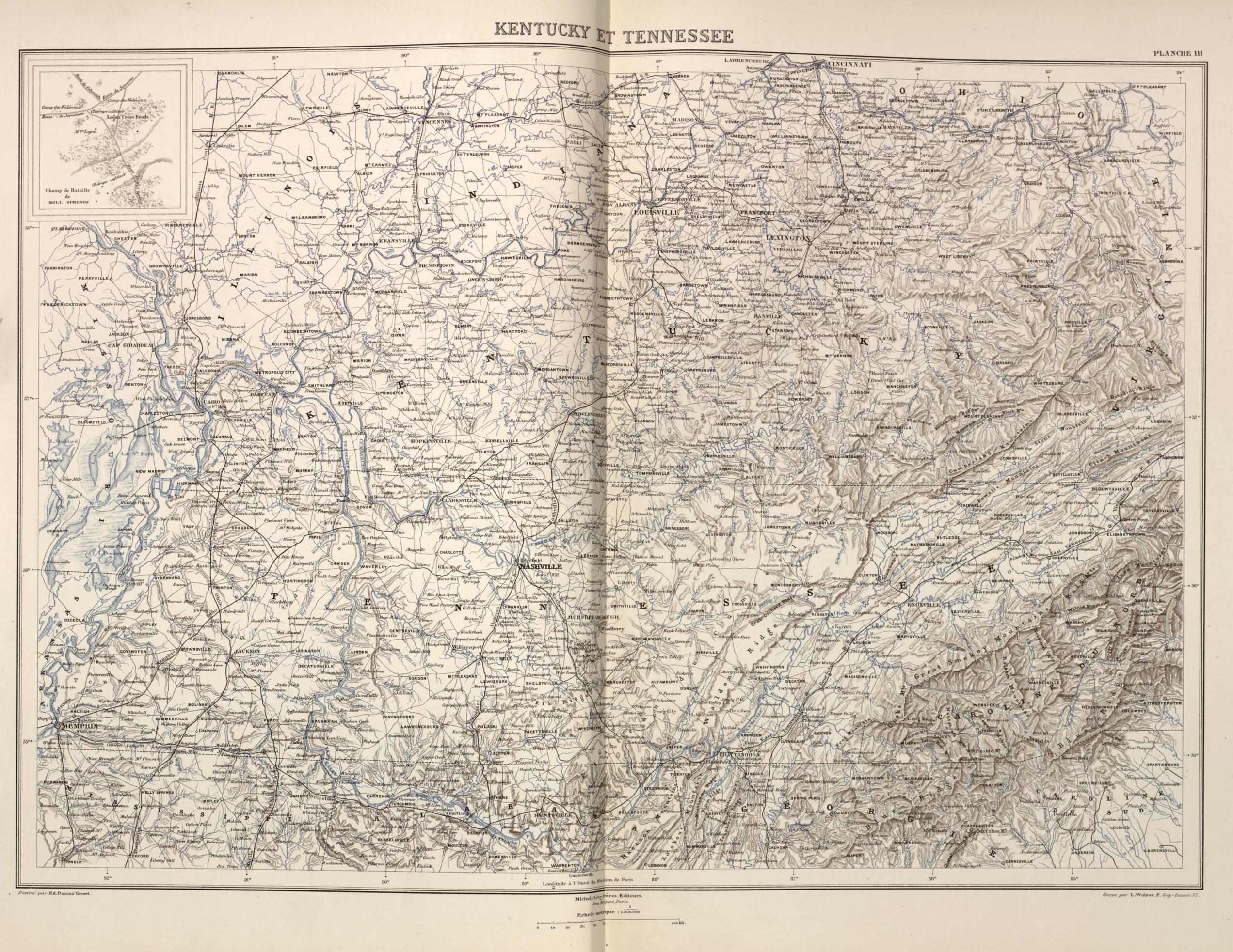This old map of Kentucky Et Tennessee from Histoire De La Guerre Civile En Amérique, Par M. Le Comte De Paris--cartes Et Planches from 1890 was created by Louis-Philippe-Albert D&