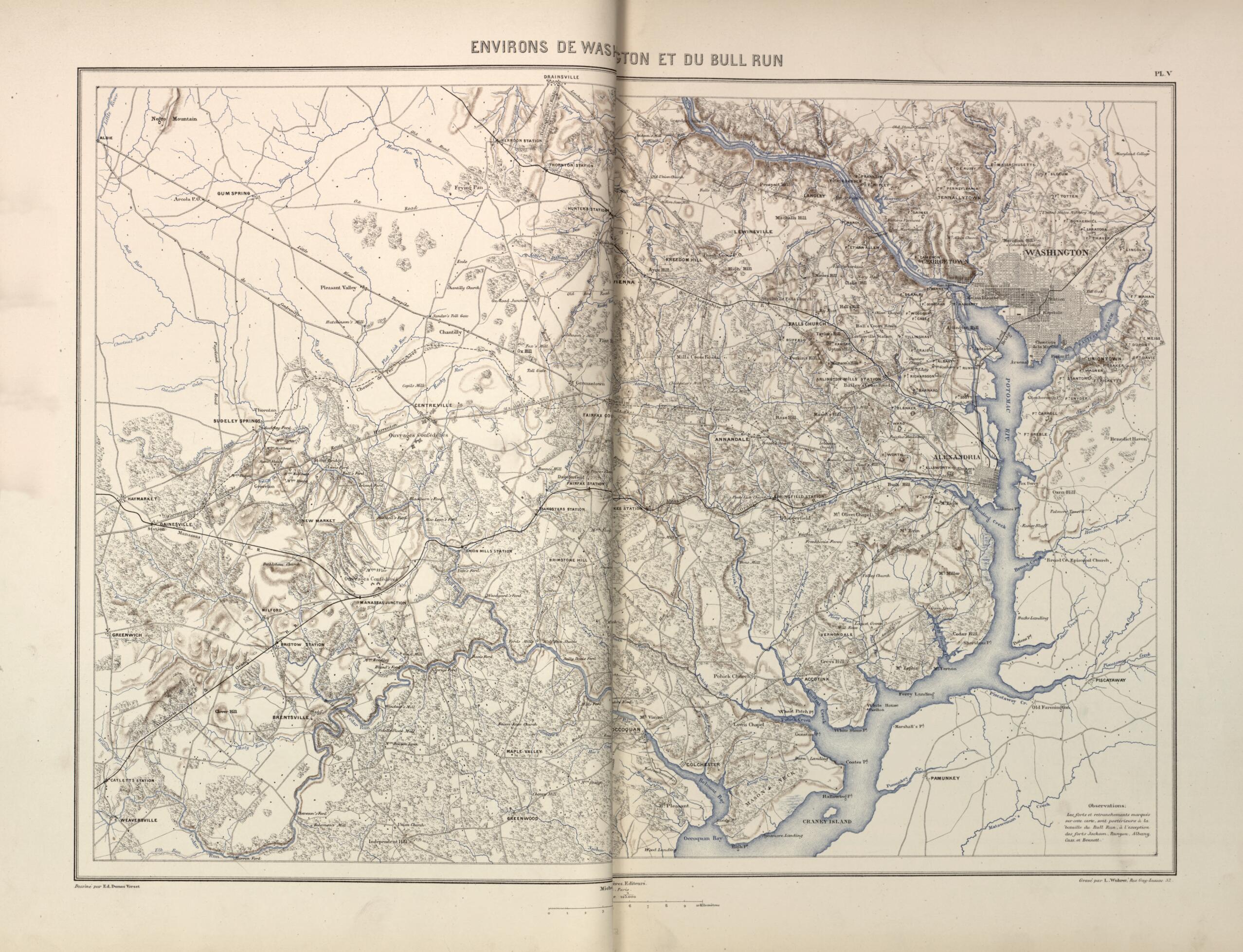 This old map of Environs De Washington Et Du Bull Run from Histoire De La Guerre Civile En Amérique, Par M. Le Comte De Paris--cartes Et Planches from 1890 was created by Louis-Philippe-Albert D&