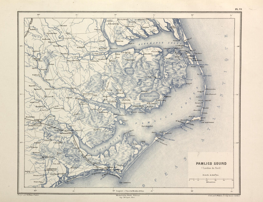 This old map of Pamlico Sound (Caroline Du Nord) from Histoire De La Guerre Civile En Amérique, Par M. Le Comte De Paris--cartes Et Planches from 1890 was created by Louis-Philippe-Albert D&