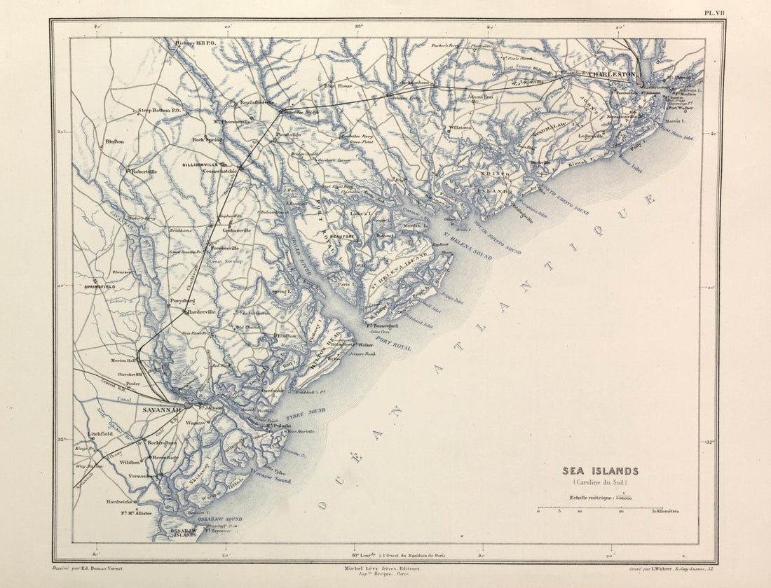 This old map of Sea Islands (Caroline Du Nord) from Histoire De La Guerre Civile En Amérique, Par M. Le Comte De Paris--cartes Et Planches from 1890 was created by Louis-Philippe-Albert D&