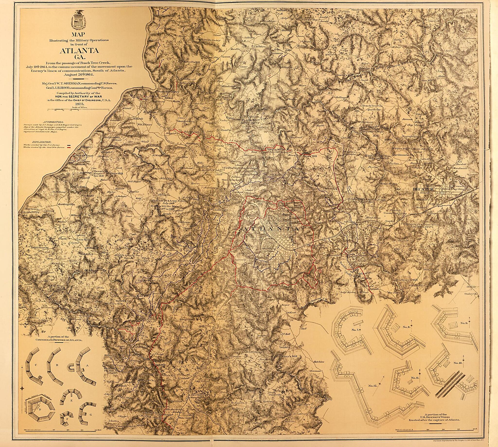 This old map of Military Operations In Atlanta, Ga., Includes Peach Tree Creek, 1864 from Military Maps. from 1879 was created by United States. Army. Corps of Engineers in 1879