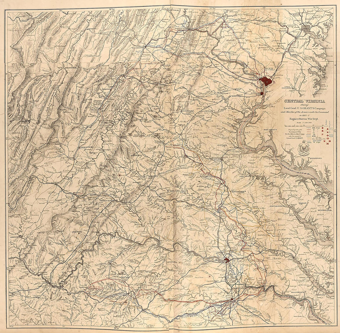 This old map of Central Va., 1864-65; Operations of the Armies of the Potomac and James from Military Maps. from 1879 was created by United States. Army. Corps of Engineers in 1879