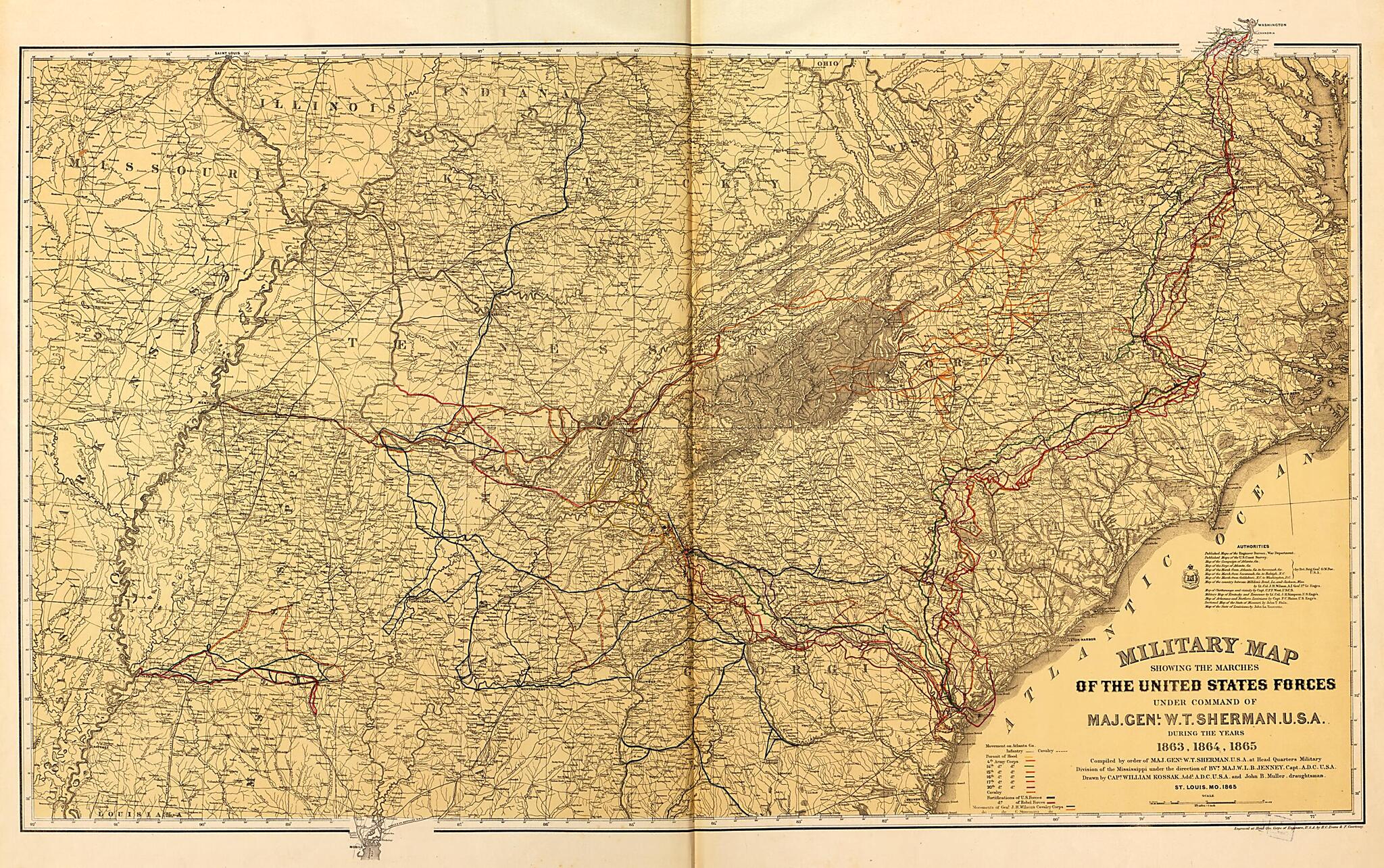 This old map of Military Map Showing Marches Under the Command of Maj. Gen. W.T. Sherman,1863-65 from Military Maps. from 1879 was created by United States. Army. Corps of Engineers in 1879