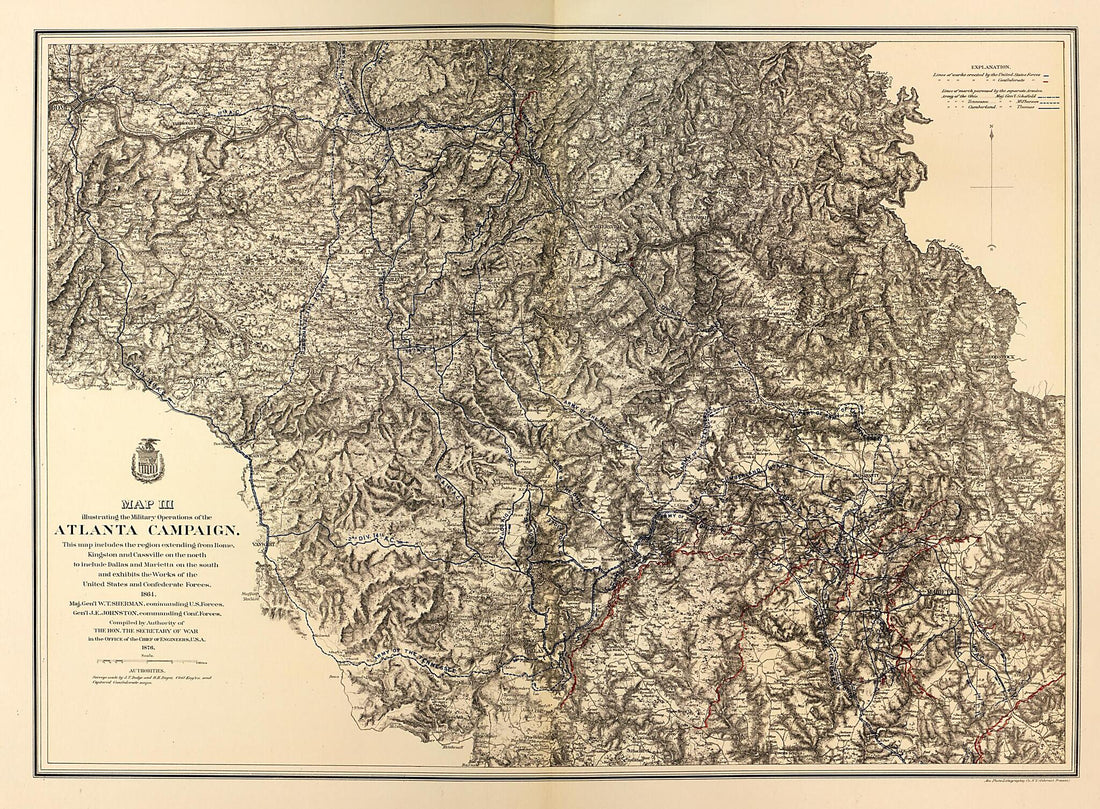 This old map of Atlanta Campaign, Includes Rome, Kingston,and Cassville, and Dallas and Marietta from Military Maps. from 1879 was created by United States. Army. Corps of Engineers in 1879