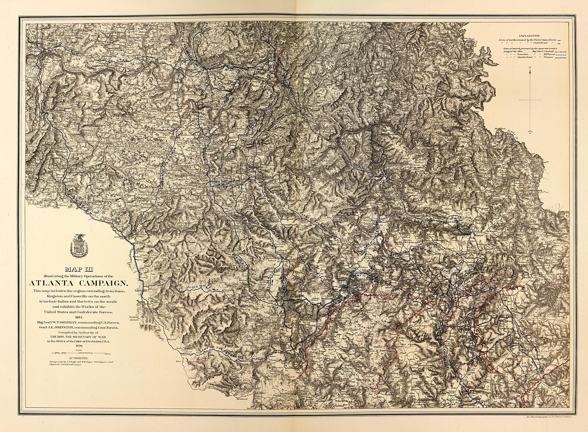 This old map of Atlanta Campaign, Includes Rome, Kingston,and Cassville, and Dallas and Marietta from Military Maps. from 1879 was created by United States. Army. Corps of Engineers in 1879