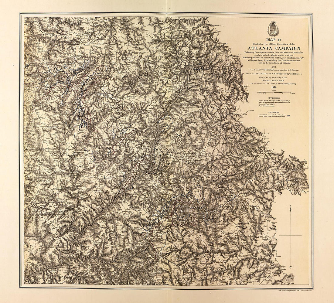 This old map of Atlanta Campaign, Includes Pine, Lost, and Kennesaw Mountains;Smyrna Camp Ground from Military Maps. from 1879 was created by United States. Army. Corps of Engineers in 1879