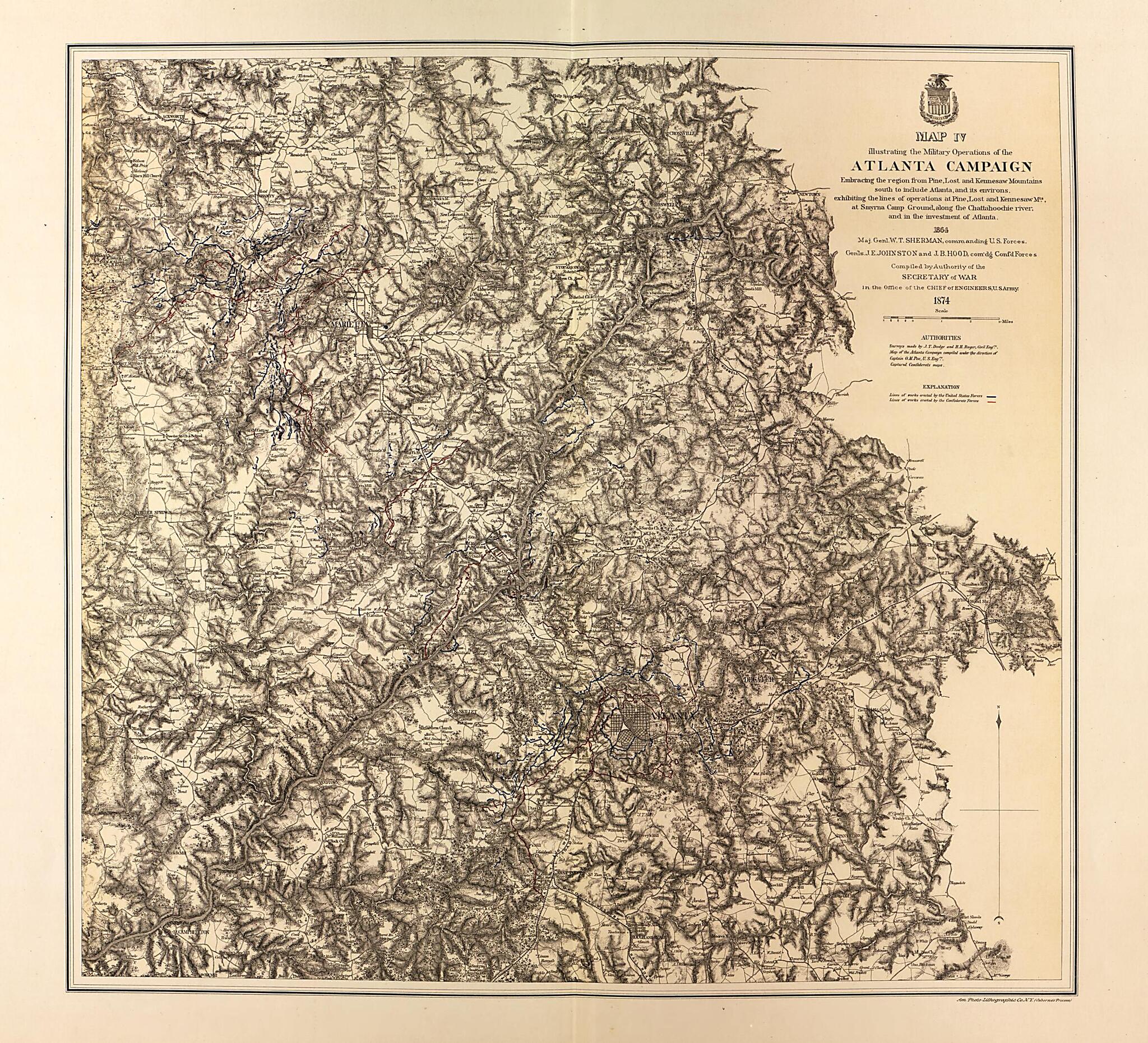 This old map of Atlanta Campaign, Includes Pine, Lost, and Kennesaw Mountains;Smyrna Camp Ground from Military Maps. from 1879 was created by United States. Army. Corps of Engineers in 1879