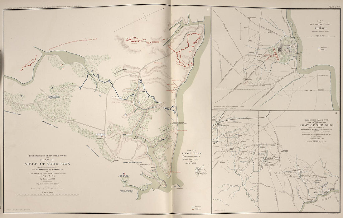 This old map of Yorktown, Virginia, Shiloh, Tennessee, Operations of the Army of the Ohio from Rebellion Atlas from 1892 was created by United States. War Department in 1892